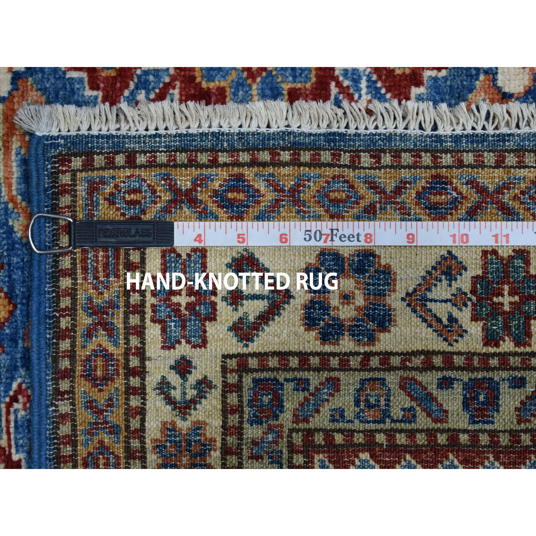 3-5 x3-5  Square Blue Super Kazak Pure Wool Geometric Design Hand-Knotted Oriental Rug 