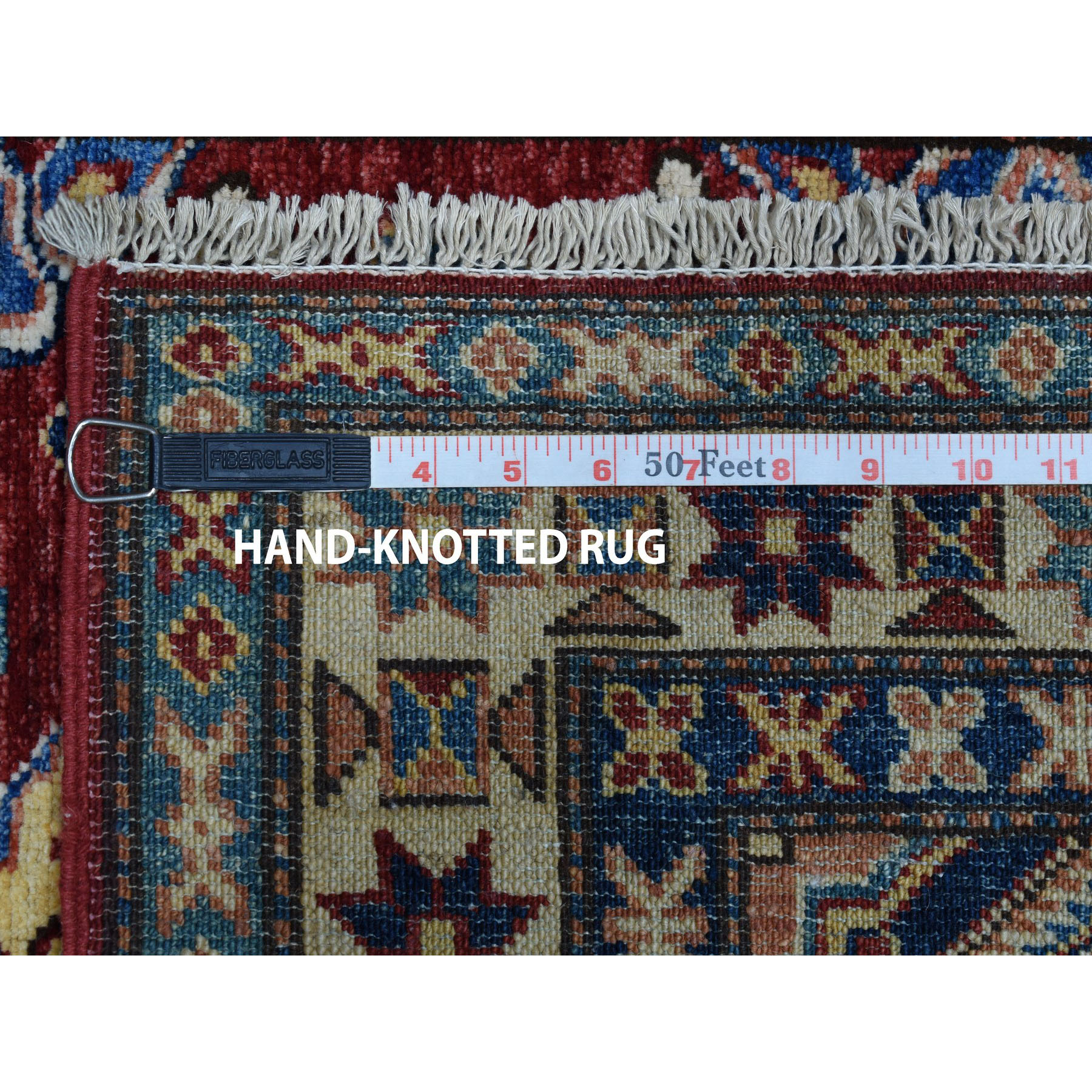 3-x4- Red Super Kazak Pure Wool Geometric Design Hand-Knotted Oriental Rug 