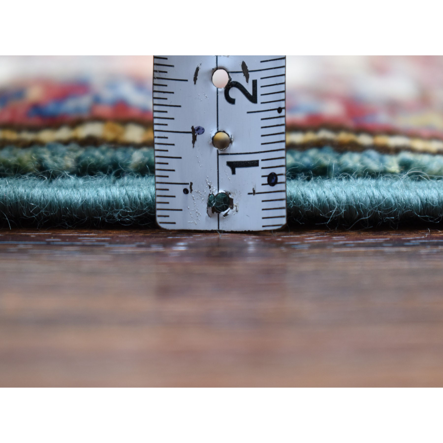 3-x4-1  Green Super Kazak Pure Wool Geometric Design Hand-Knotted Oriental Rug 