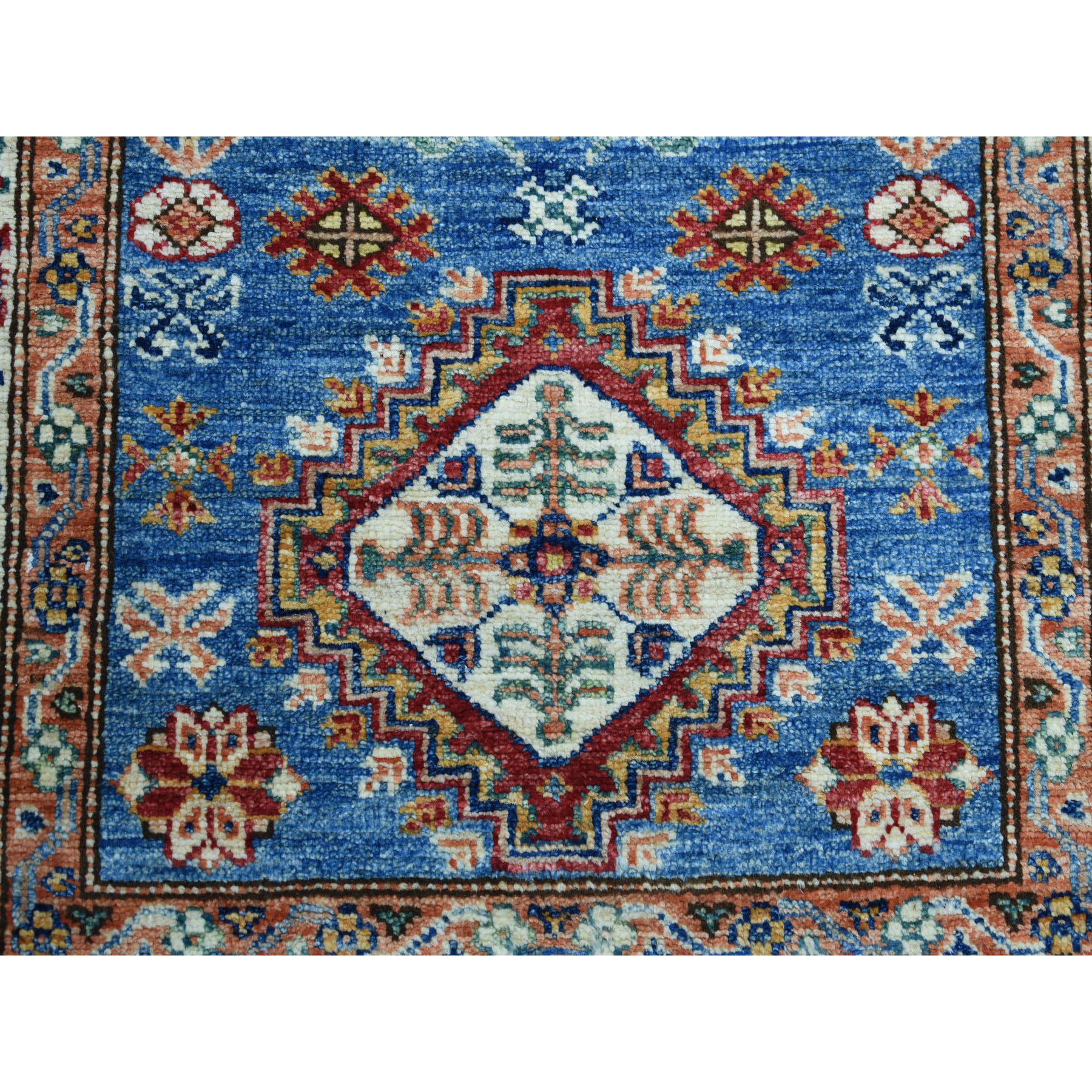 2-6 x4- Blue Super Kazak Pure Wool Geometric Design Hand-Knotted Oriental Rug 