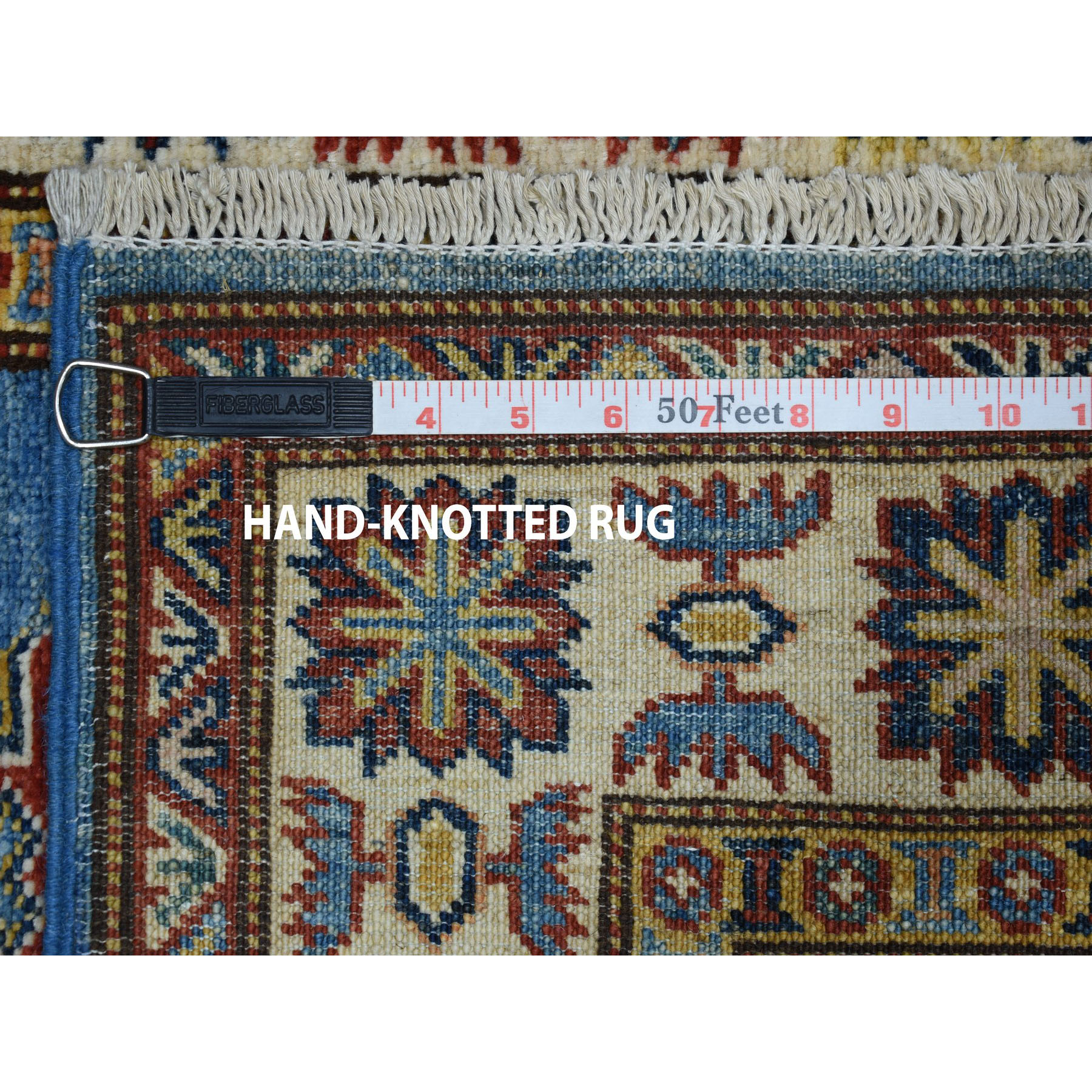 2-9 x4-5  Blue Super Kazak Pure Wool Geometric Design Hand-Knotted Oriental Rug 