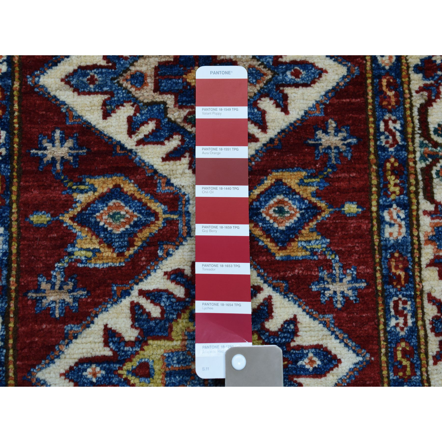 2-x3-1  Red Super Kazak Geometric Design Pure Wool Hand-Knotted Oriental Rug 