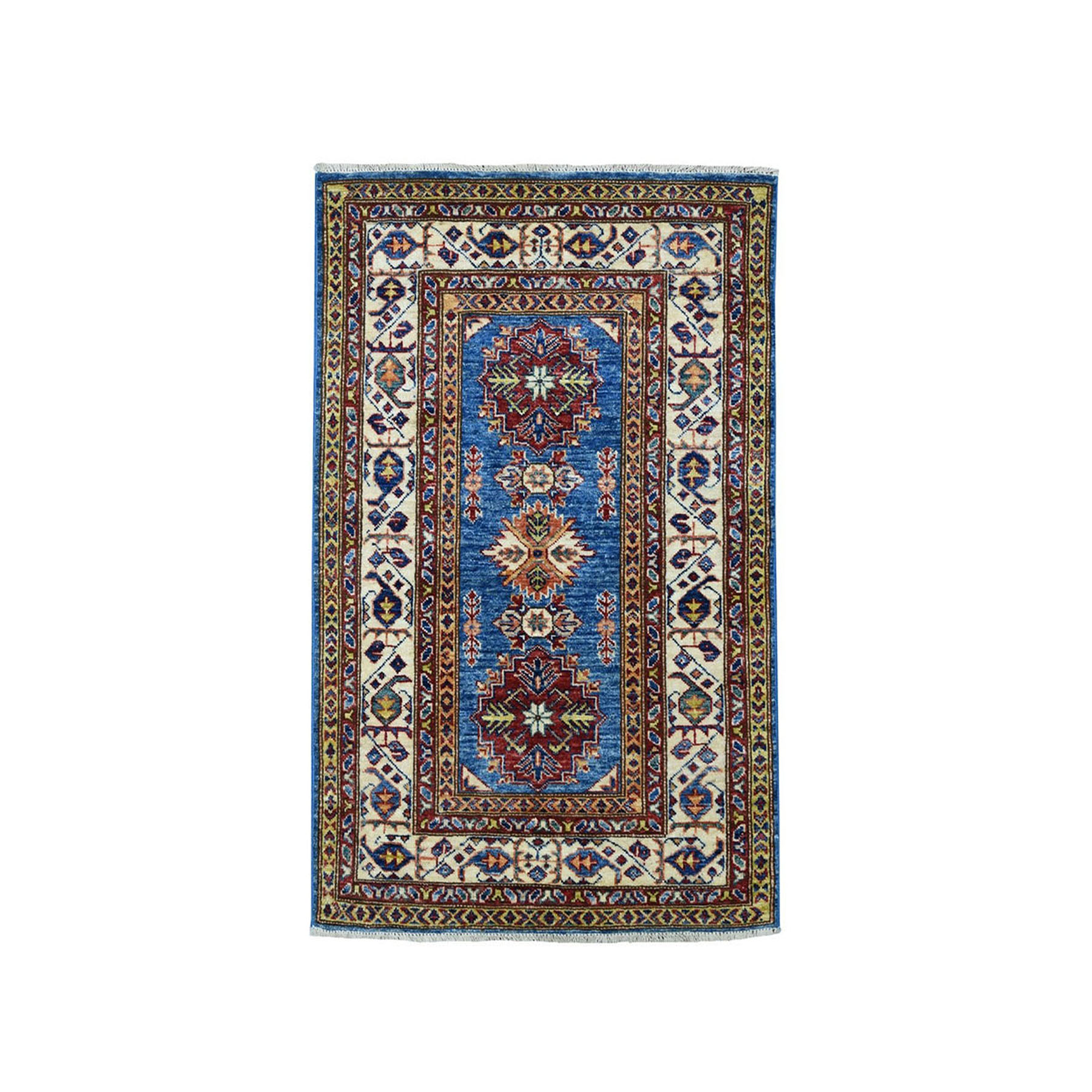 2-9 x4- Blue Super Kazak Geometric Design Pure Wool Hand-Knotted Oriental Rug 