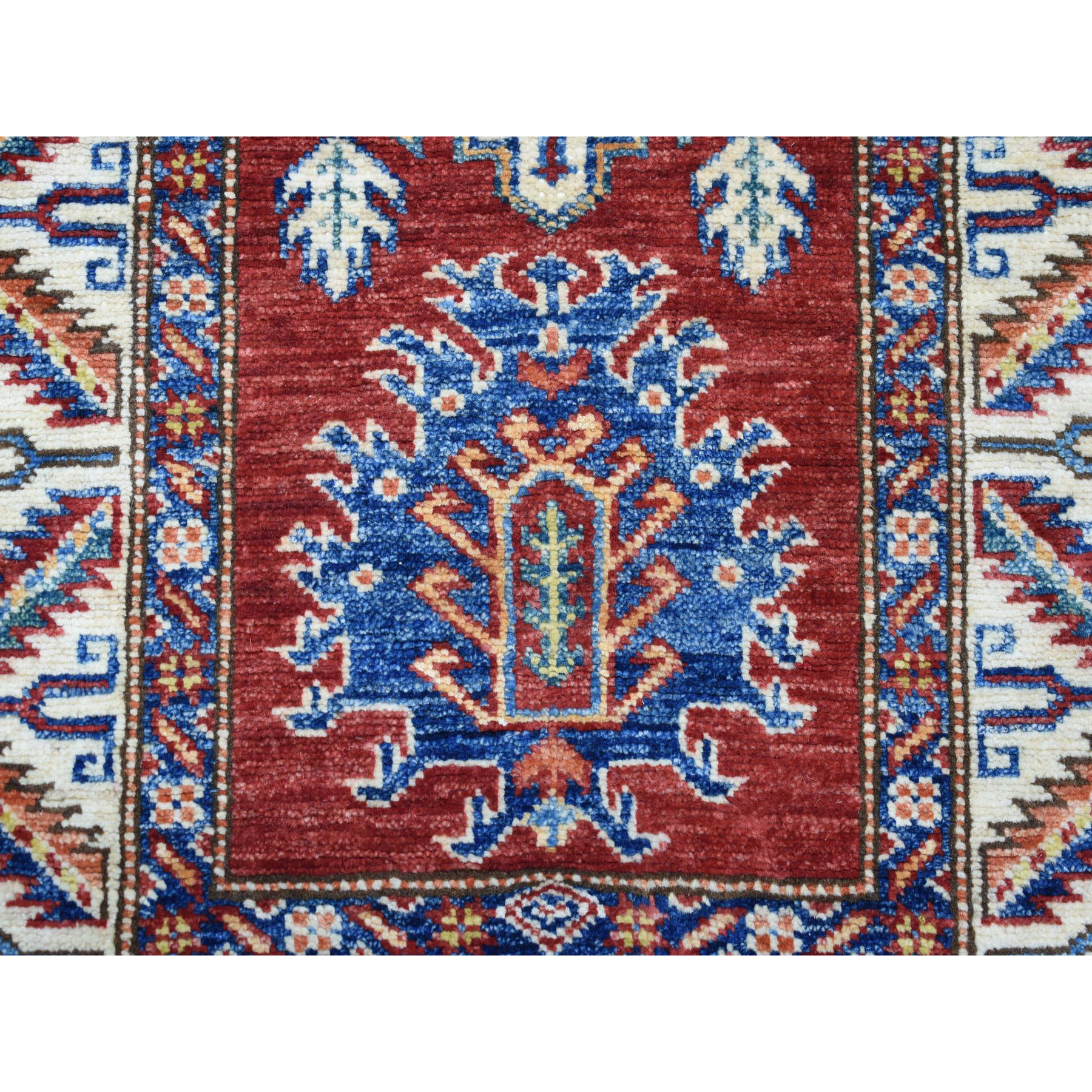 2-x6-5  Red Super Kazak Pure Wool Geometric Design Hand-Knotted Runner Oriental Rug 