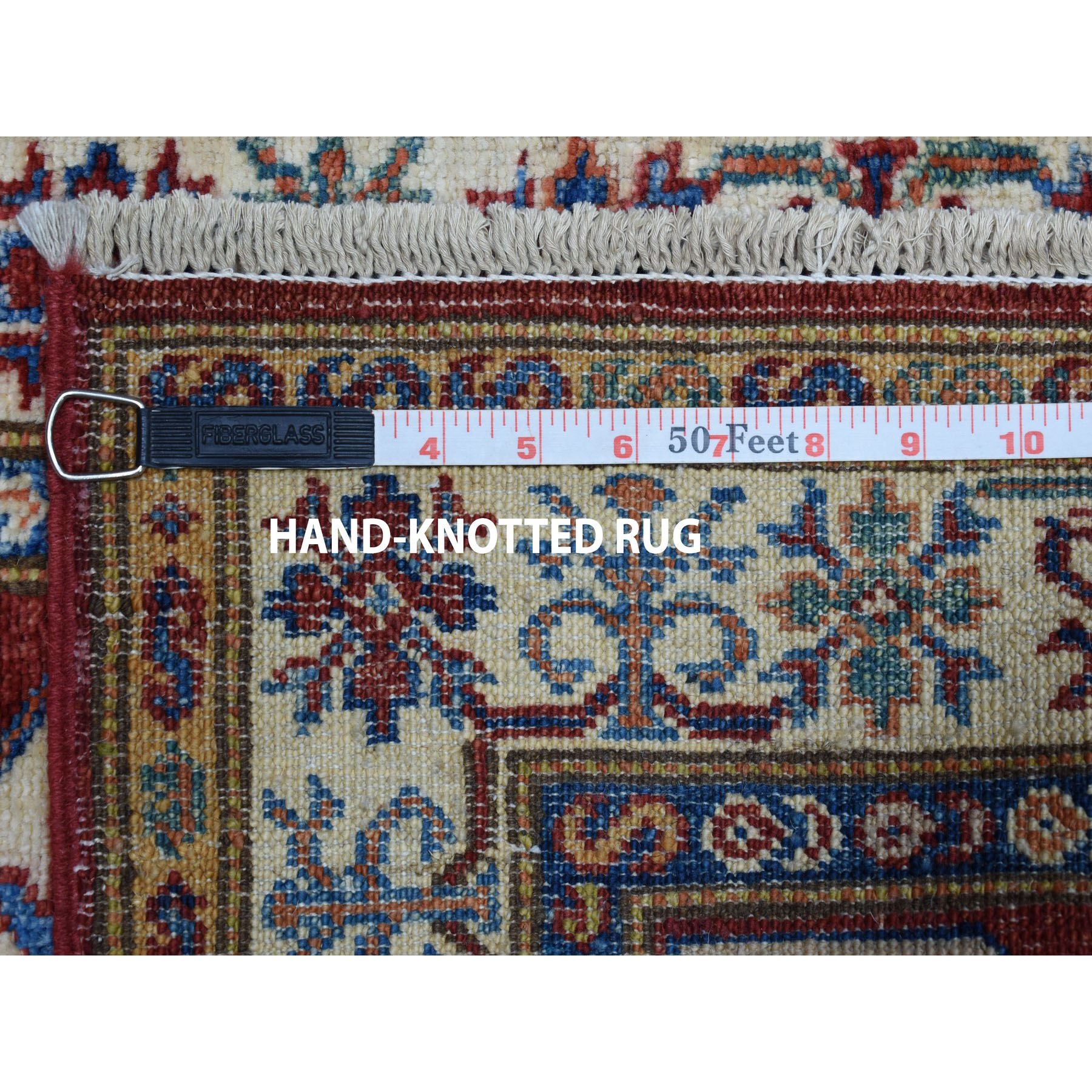 1-10 x3-3  Red Super Kazak Pure Wool Geometric Design Hand-Knotted Oriental Rug 