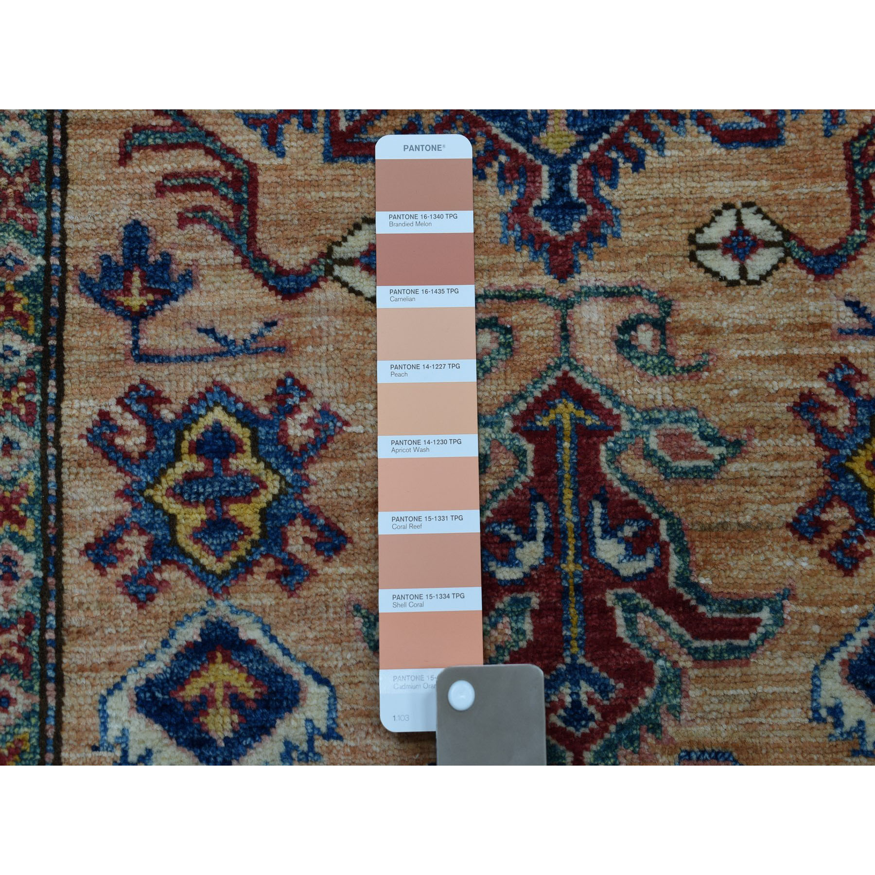 2-8 x4- Peach Super Kazak Pure Wool Geometric Design Hand-Knotted Oriental Rug 