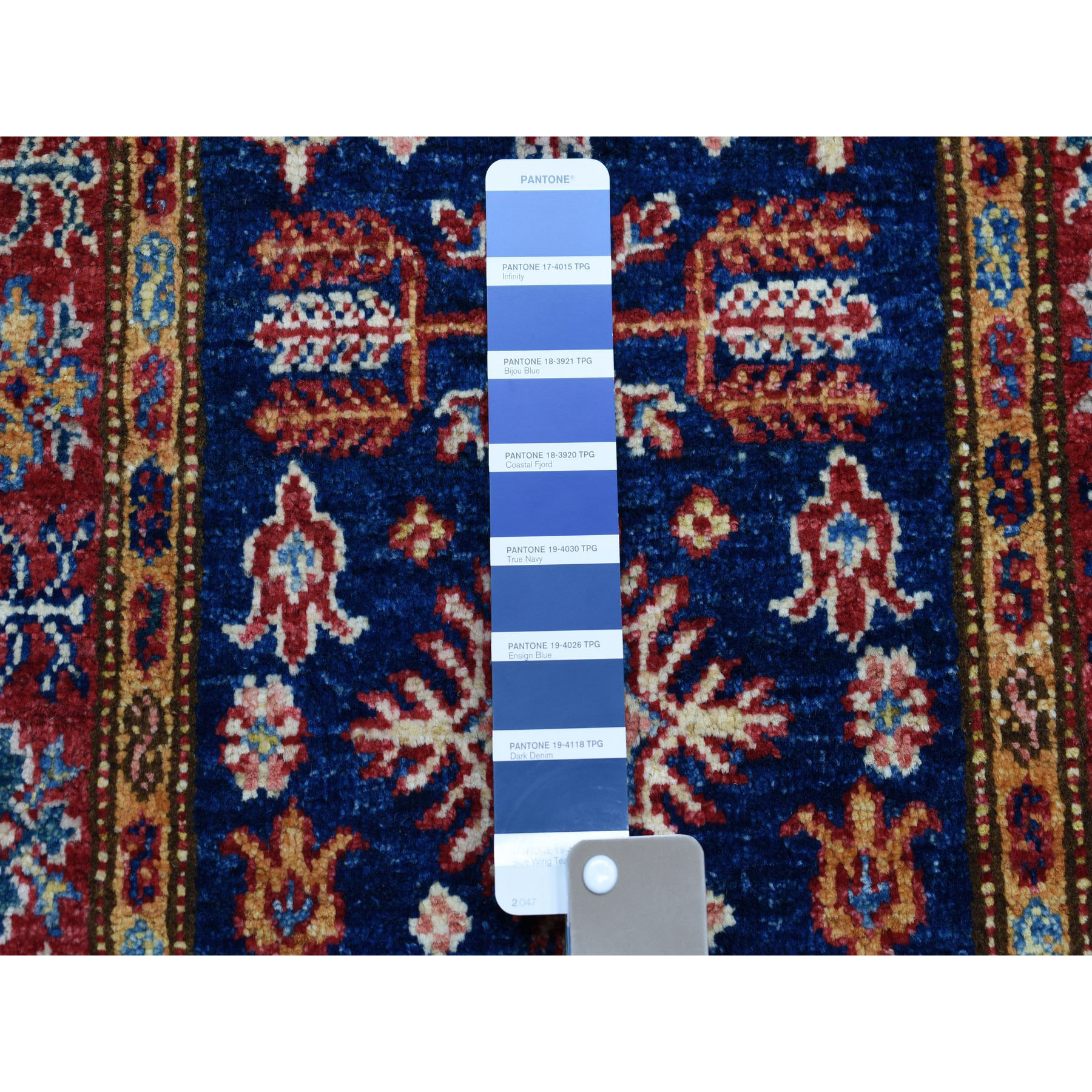 1-10 x3-2  Blue Super Kazak Geometric Design Pure Wool Hand-Knotted Oriental Rug 