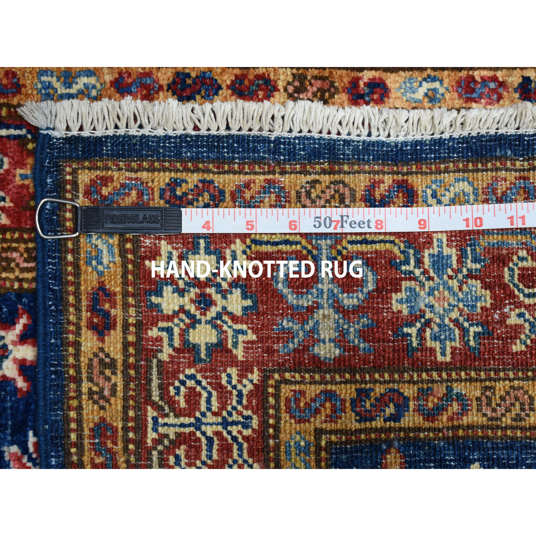 1-10 x3-2  Blue Super Kazak Geometric Design Pure Wool Hand-Knotted Oriental Rug 