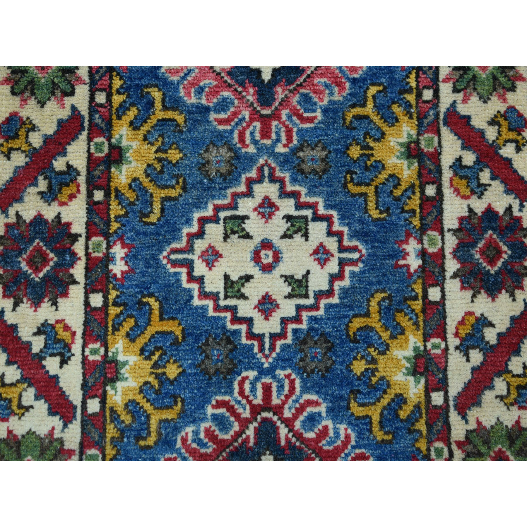 2-x2-3  Blue Geometric Design Kazak Pure Wool Hand-Knotted Oriental Rug 