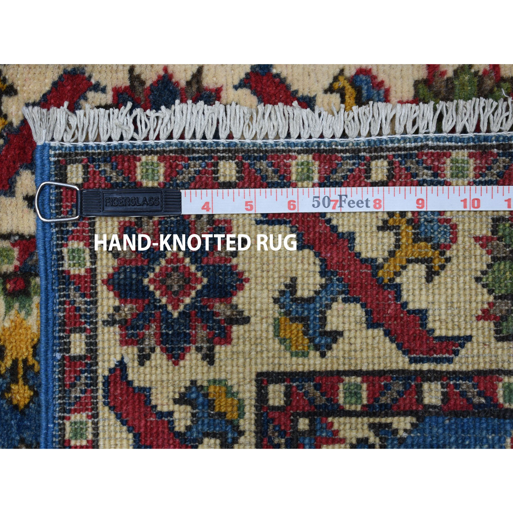 2-x2-3  Blue Geometric Design Kazak Pure Wool Hand-Knotted Oriental Rug 