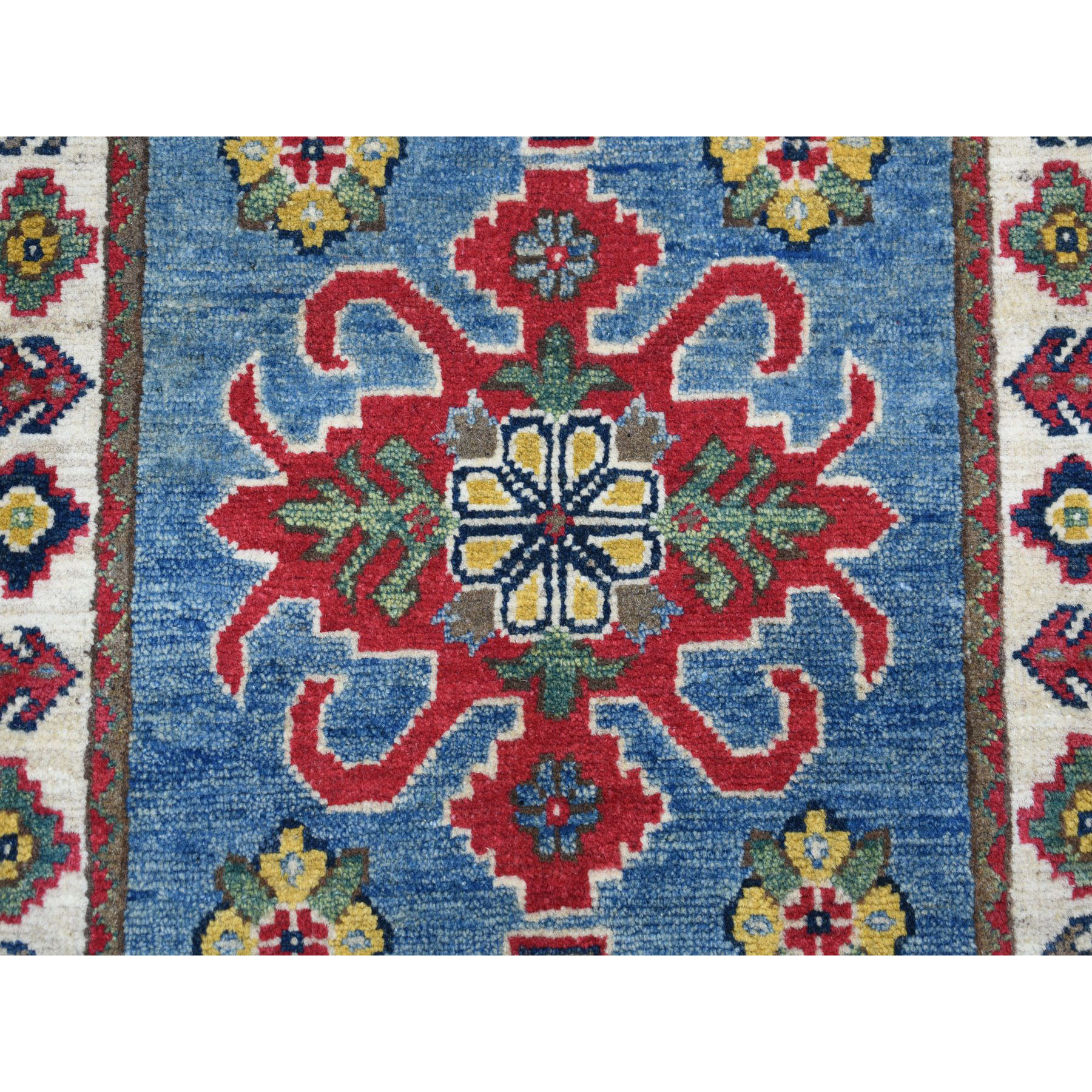 2-1 x2-10  Blue Geometric Design Kazak Pure Wool Hand-Knotted Oriental Rug 