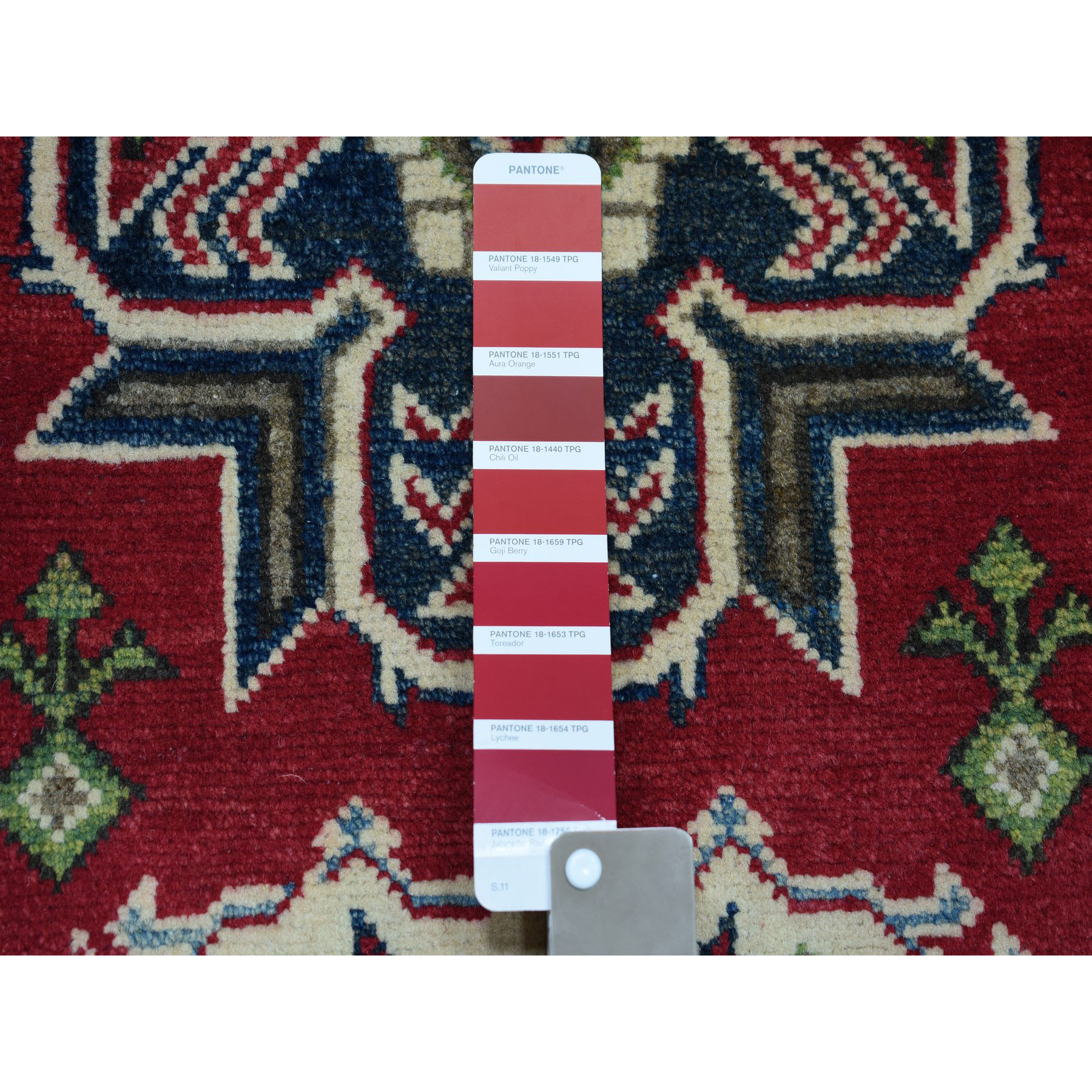 2-x3- Red Geometric Design Kazak Pure Wool Hand-Knotted Oriental Rug 