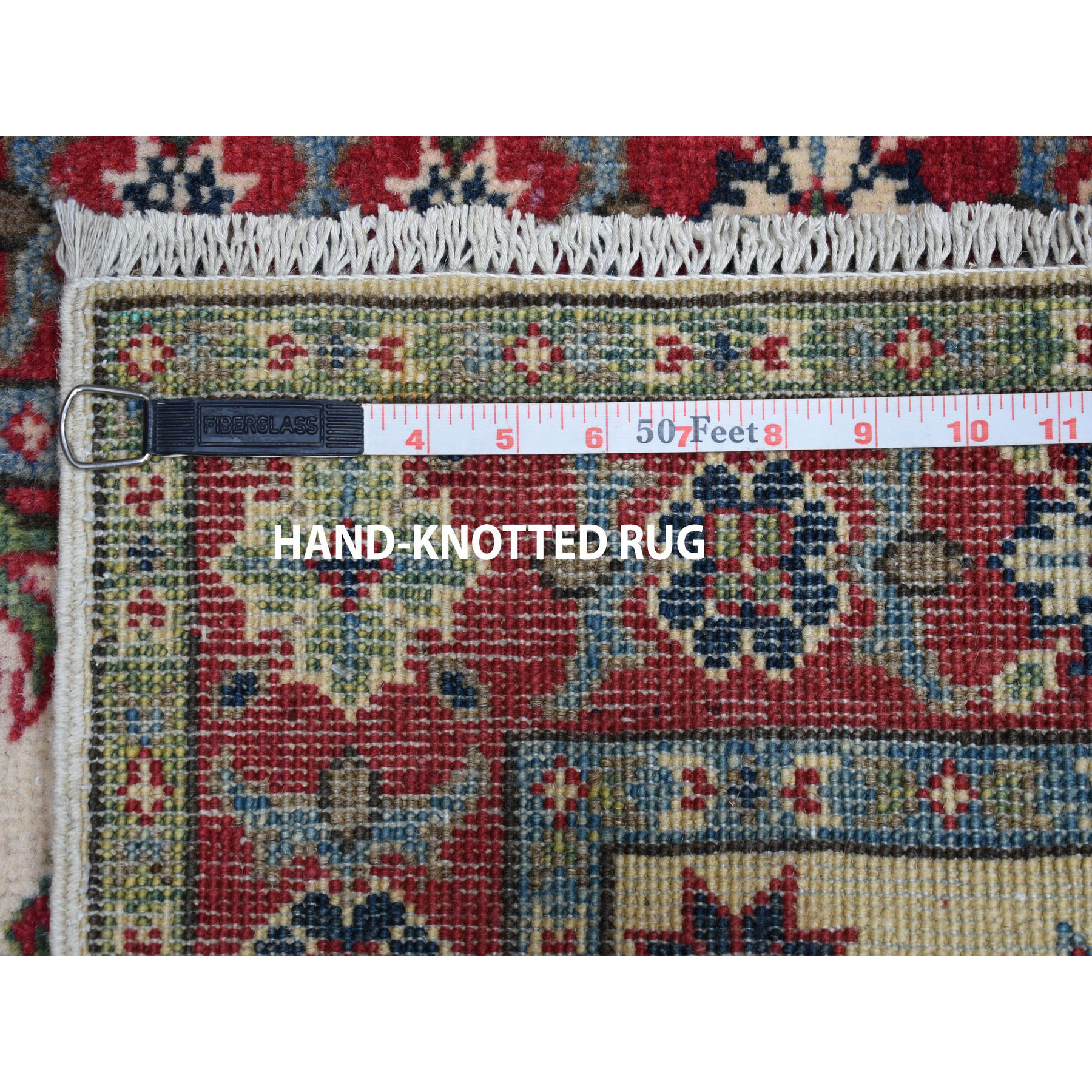 2-x2-10  Ivory Geometric Design Kazak Pure Wool Hand-Knotted Oriental Rug 