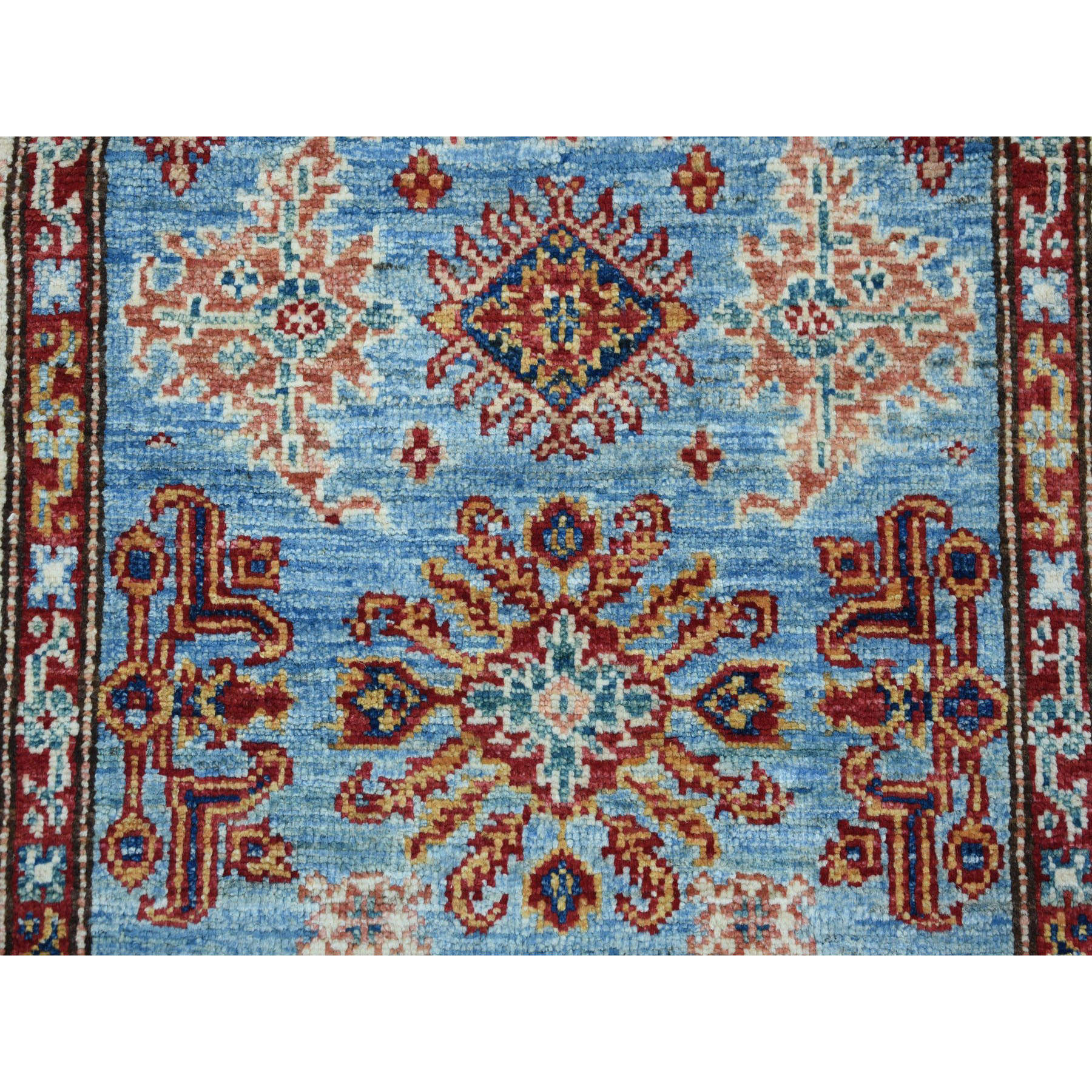 2-8 x4-1  Blue Super Kazak Geometric Design Pure Wool Hand-Knotted Oriental Rug 