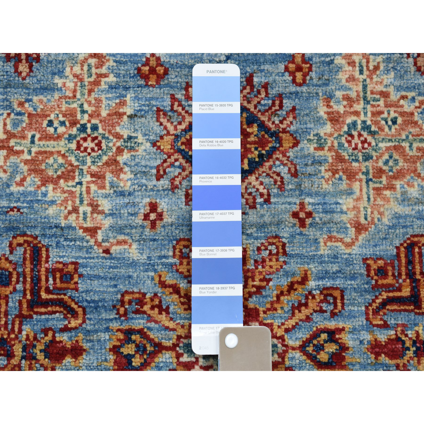 2-8 x4-1  Blue Super Kazak Geometric Design Pure Wool Hand-Knotted Oriental Rug 