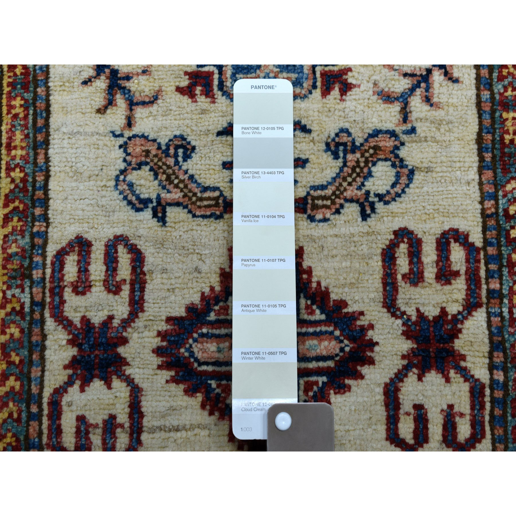 2-1 x3-2  Ivory Super Kazak Pure Wool Geometric Design Hand-Knotted Oriental Rug 