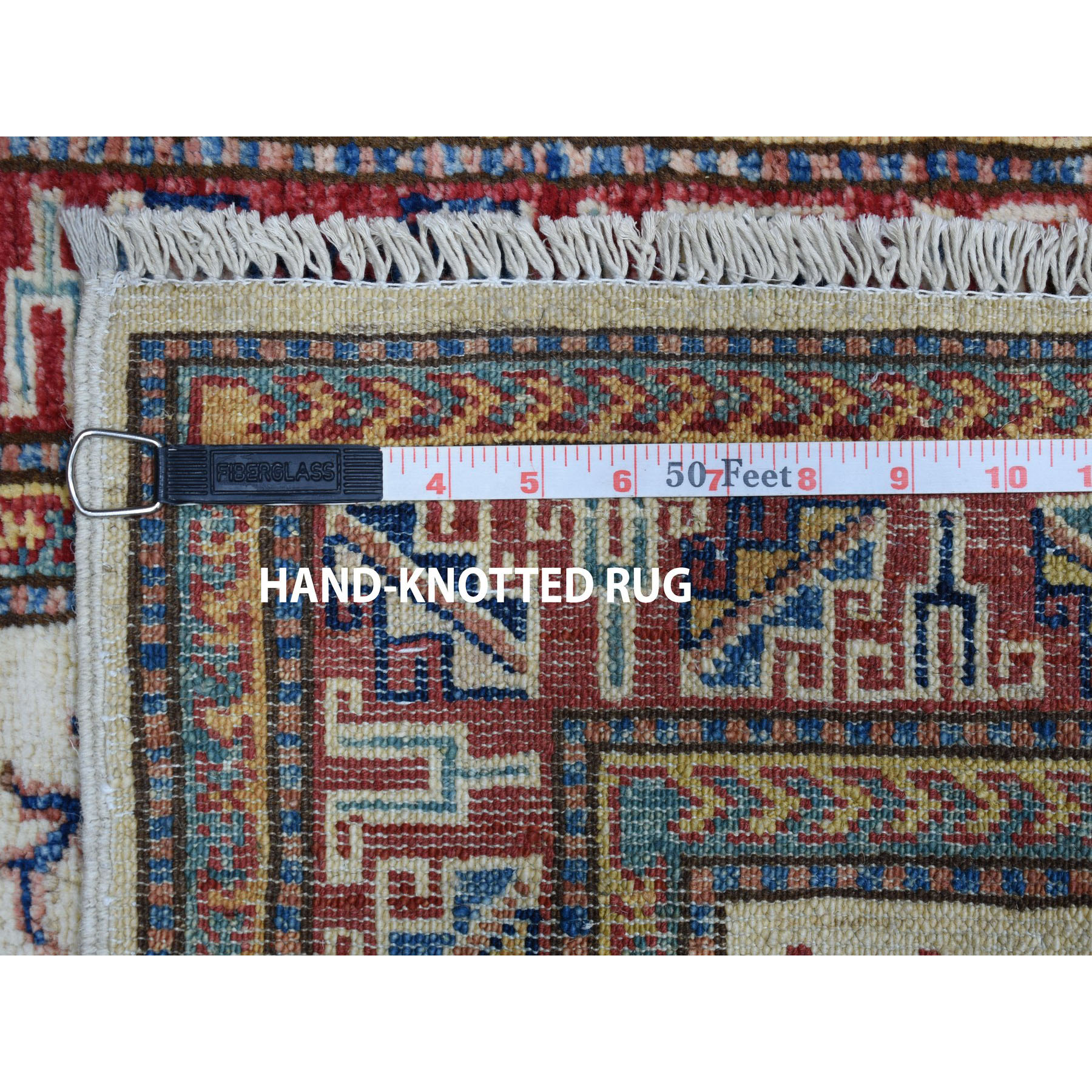 2-1 x3-2  Ivory Super Kazak Pure Wool Geometric Design Hand-Knotted Oriental Rug 