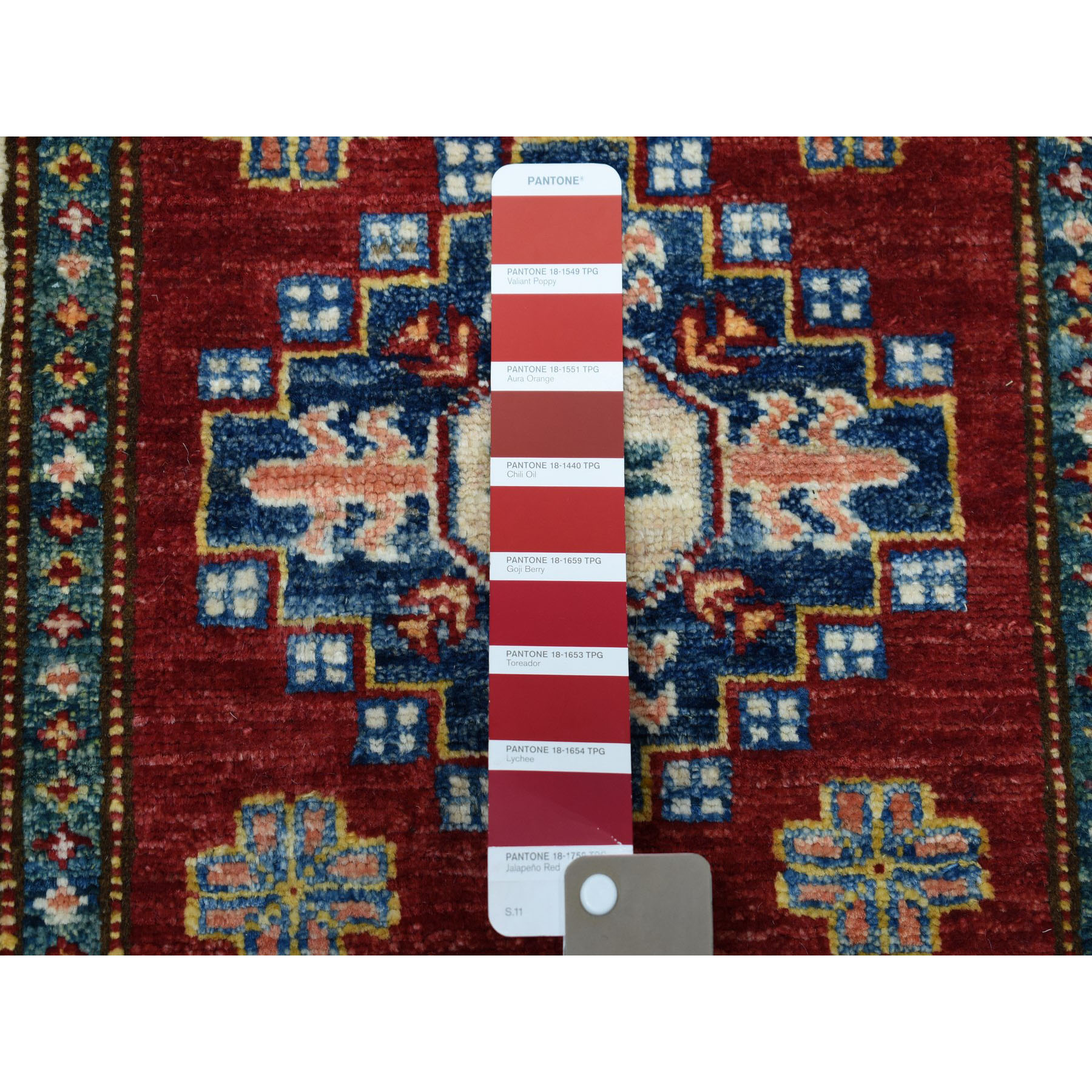 2-x6-2  Red Super Kazak Pure Wool Geometric Design Hand-Knotted Runner Oriental Rug 