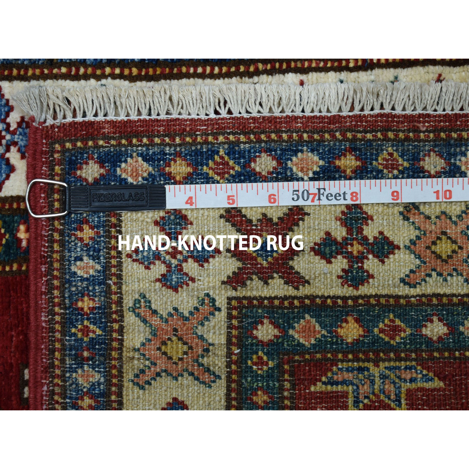 2-x6-2  Red Super Kazak Pure Wool Geometric Design Hand-Knotted Runner Oriental Rug 