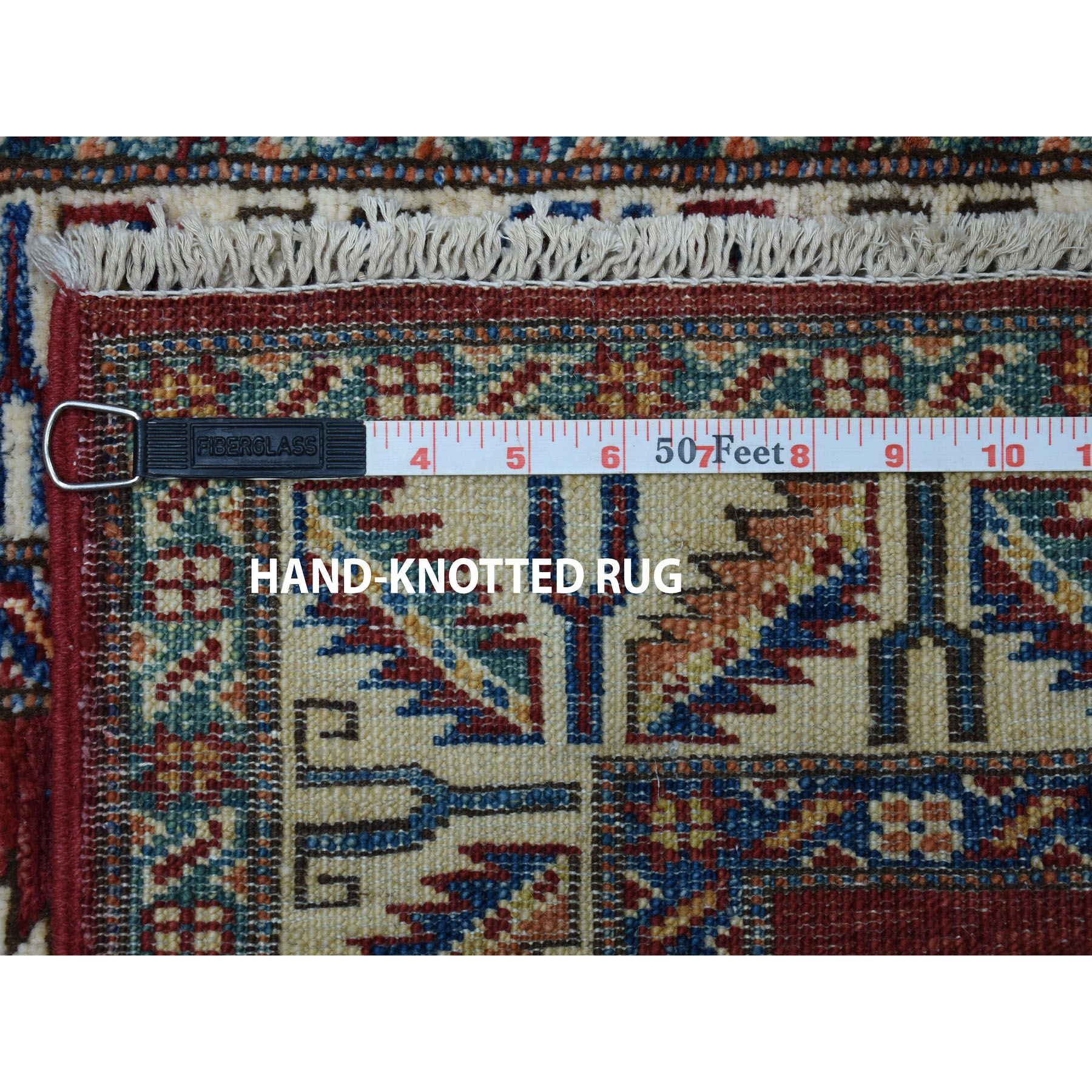 2-x6-3  Red Super Kazak Pure Wool Geometric Design Hand-Knotted Runner Oriental Rug 