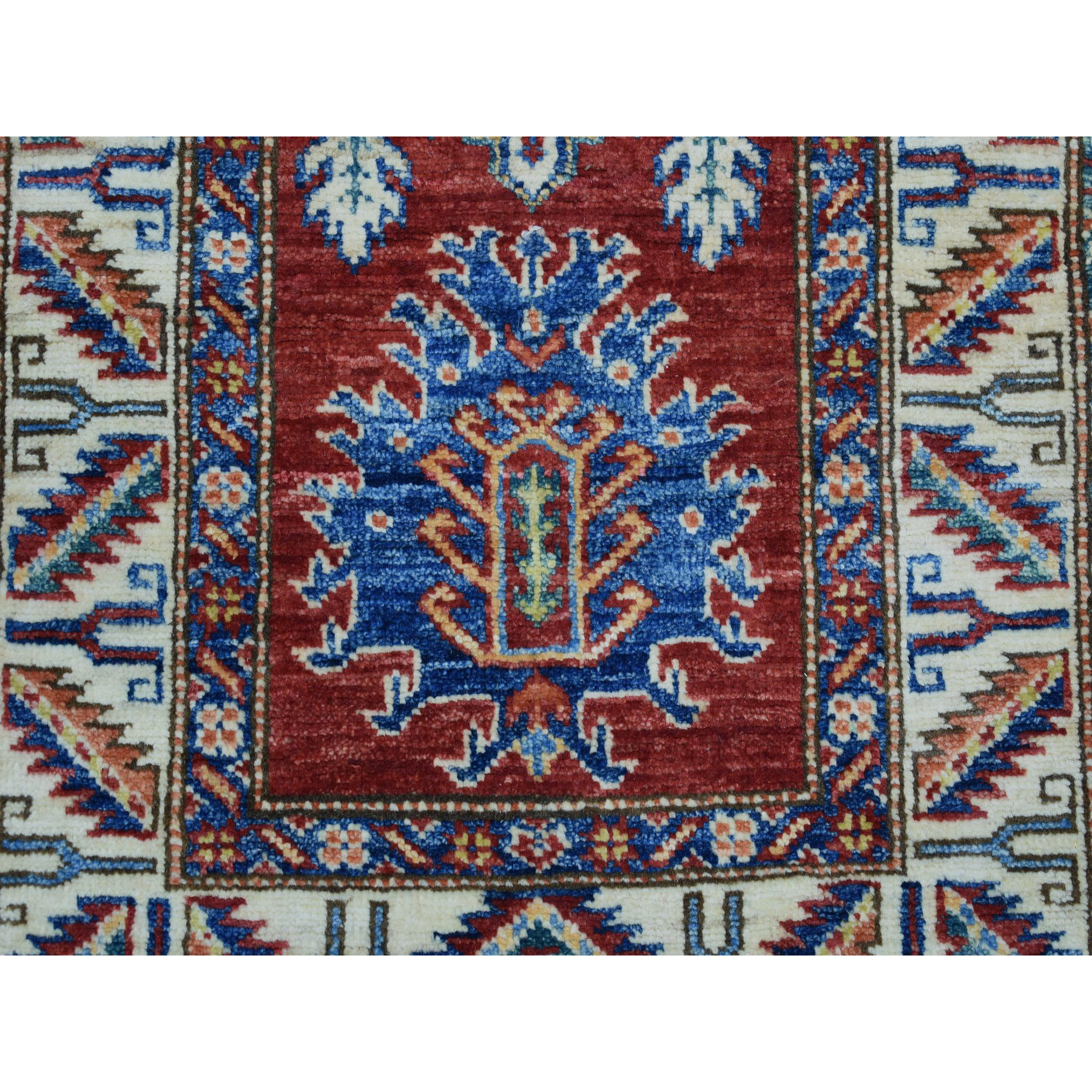 1-10 x6-4   Red Super Kazak Pure Wool Geometric Design Hand-Knotted Runner Oriental Rug 