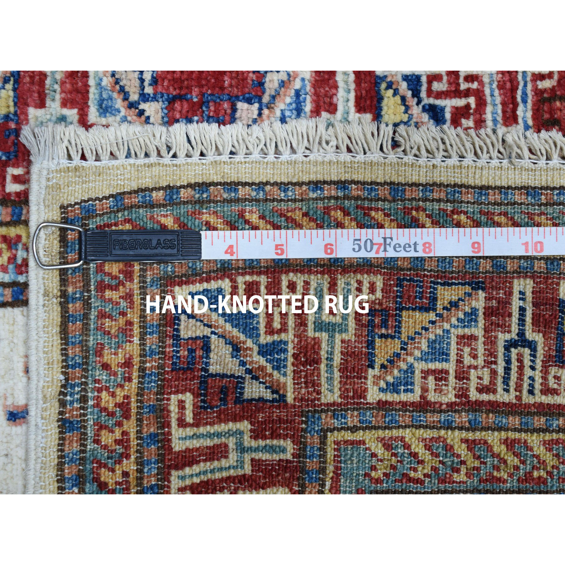 2-2 x3-1  Ivory Super Kazak Pure Wool Geometric Design Hand-Knotted Oriental Rug 