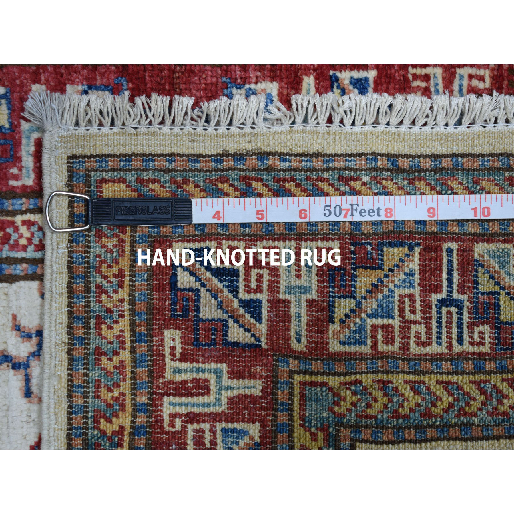 2-1 x3- Ivory Super Kazak Pure Wool Geometric Design Hand-Knotted Oriental Rug 