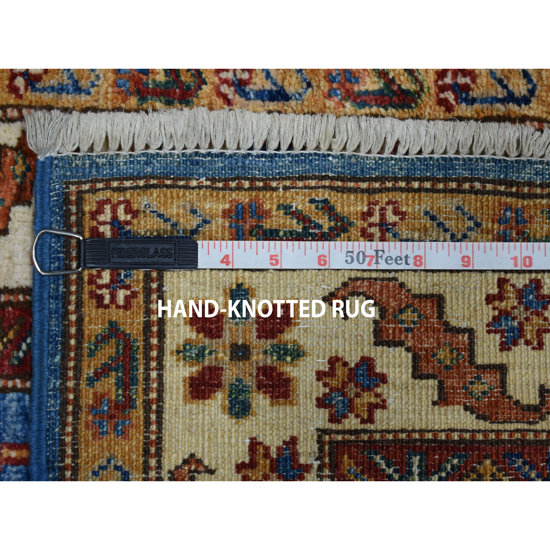 2-x3-1  Blue Super Kazak Geometric Design Pure Wool Hand-Knotted Oriental Rug 