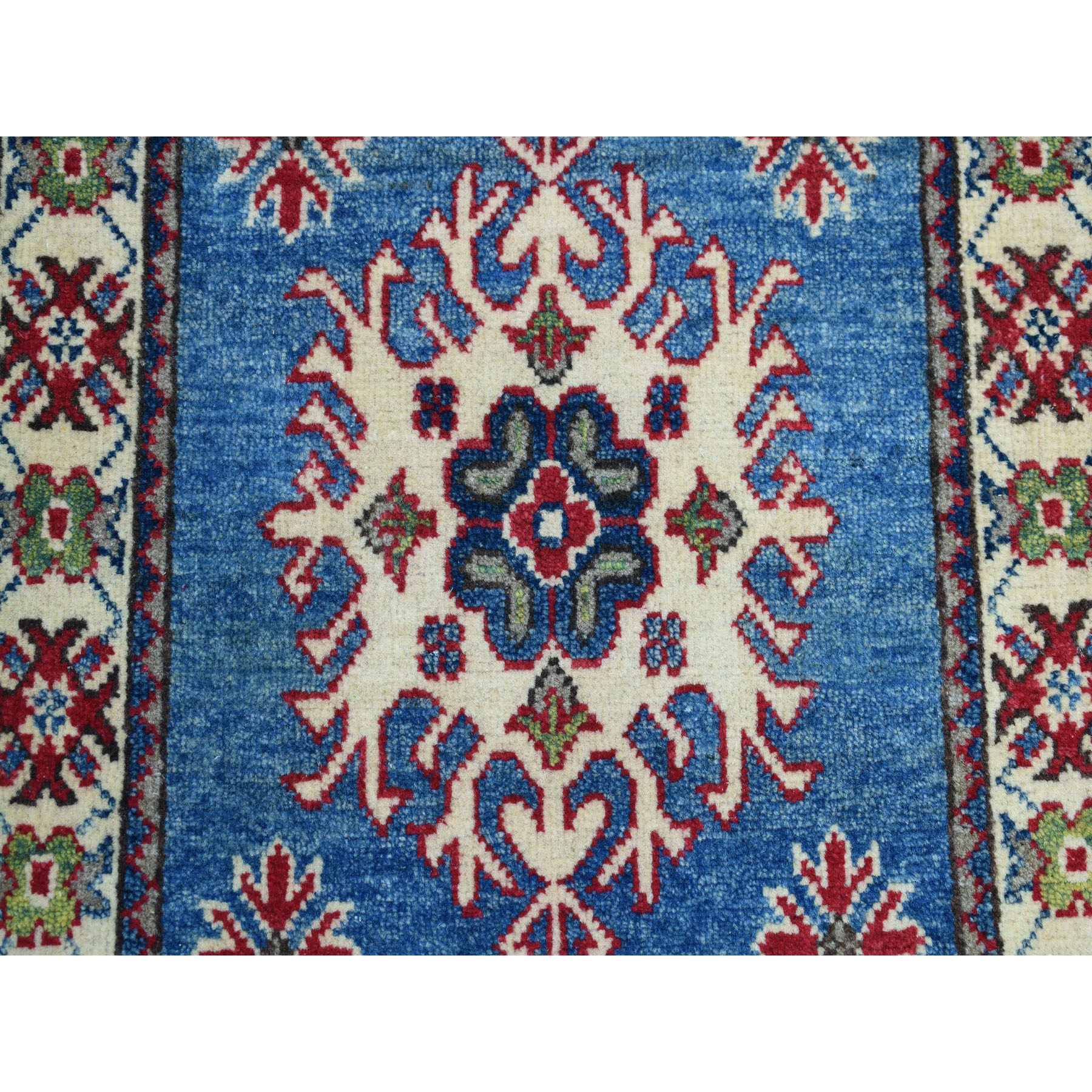 2-x3-1  Blue Geometric Design Kazak Pure Wool Hand-Knotted Oriental Rug 