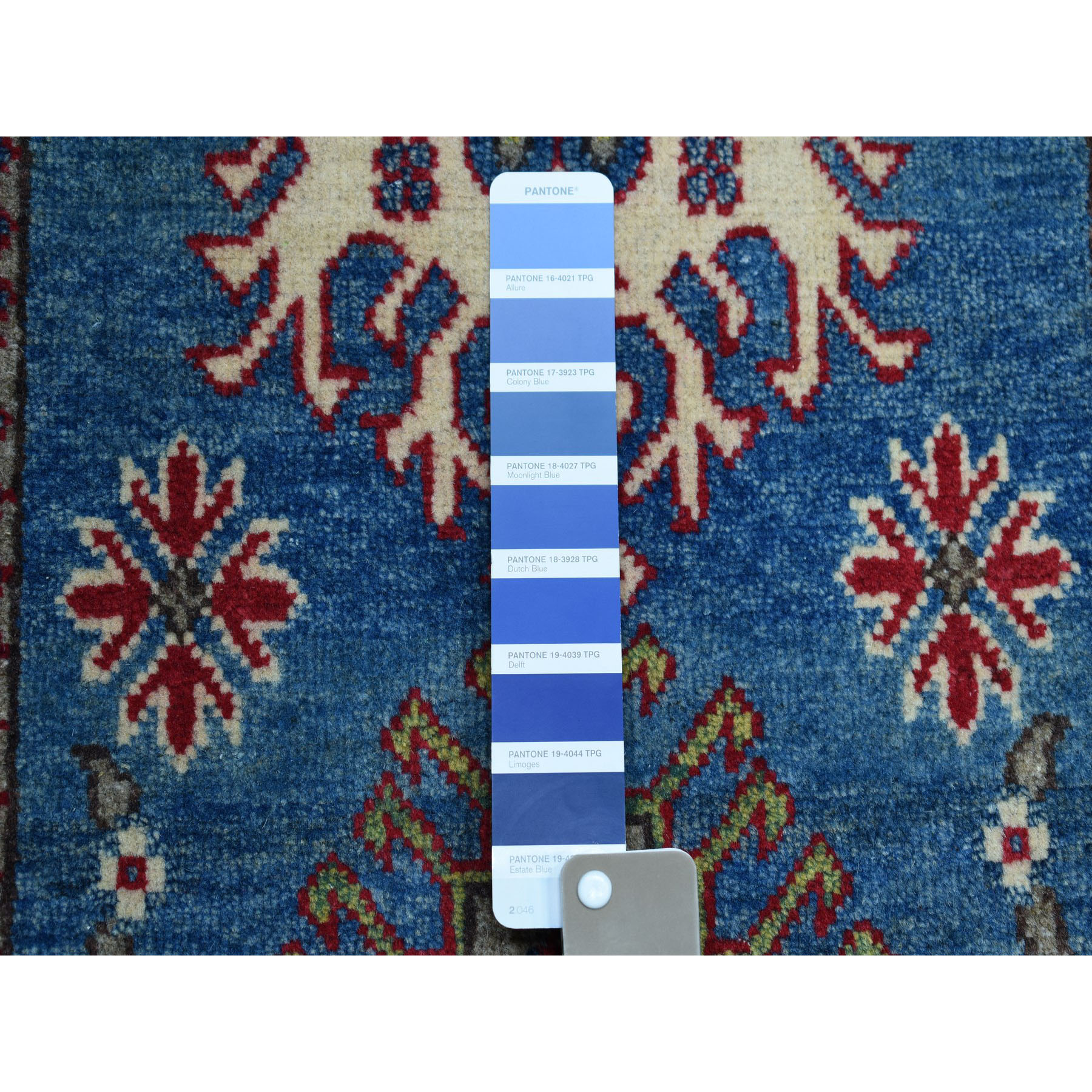 2-x3-1  Blue Geometric Design Kazak Pure Wool Hand-Knotted Oriental Rug 