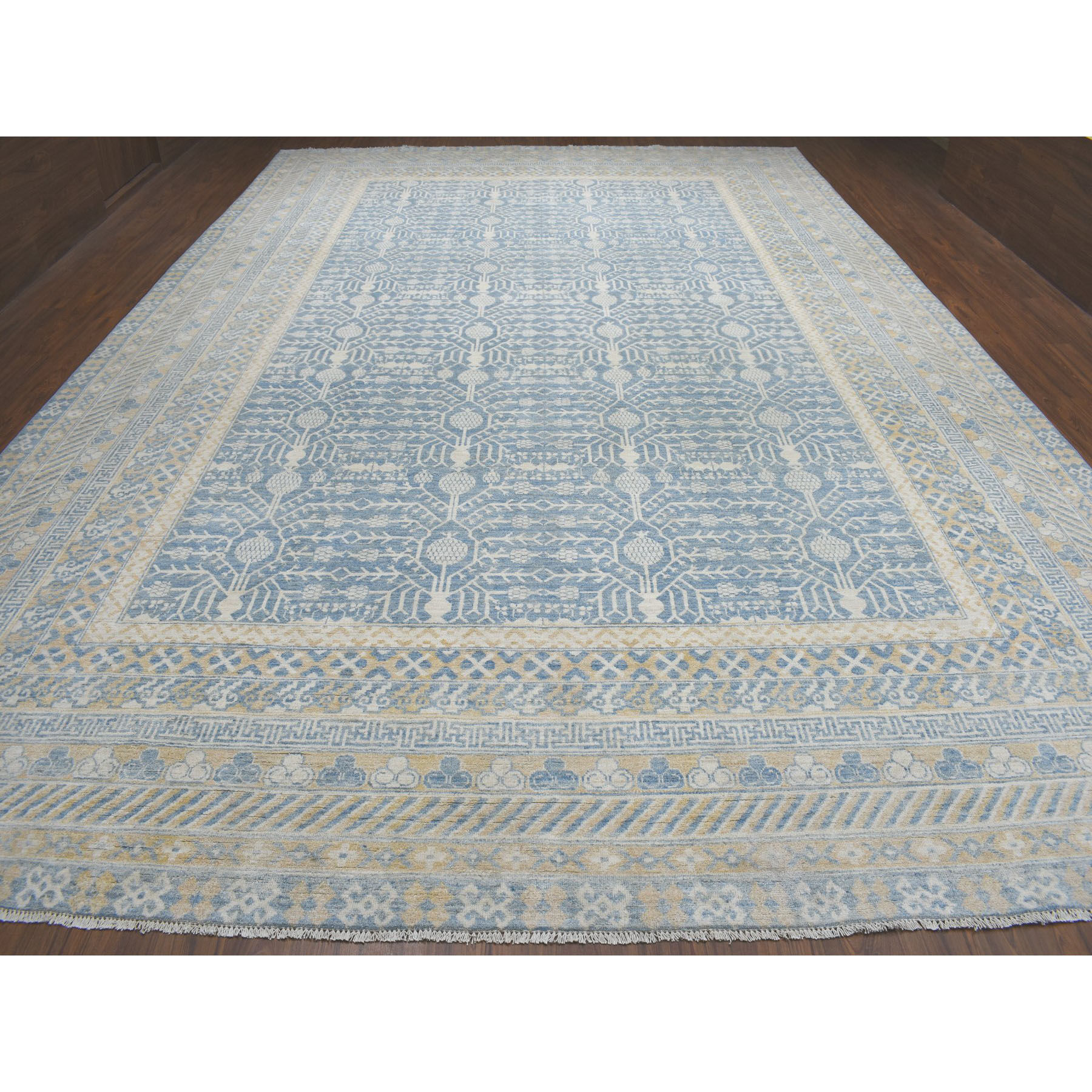 12-x17-5  Oversized White Wash Peshawar Samarkand Hand-Knotted Pure Wool Oriental Rug 