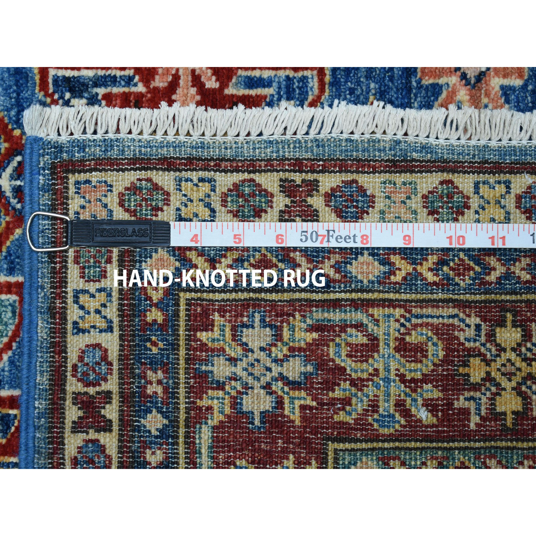 3-4 x5-1  Blue Super Kazak Geometric Design Pure Wool Hand-Knotted Oriental Rug 