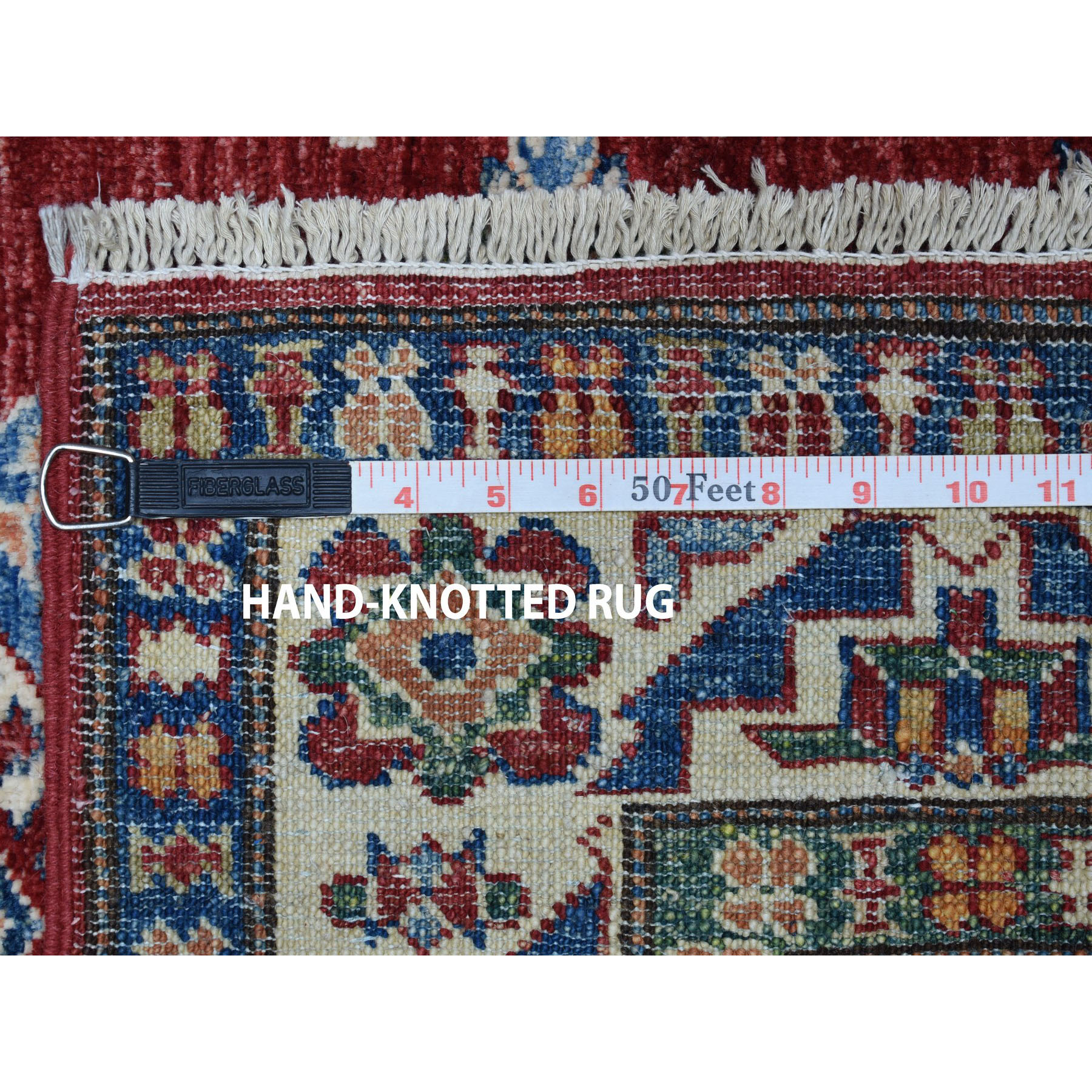 3-5 x4-7  Red Super Kazak Pure Wool Geometric Design Hand-Knotted Oriental Rug 