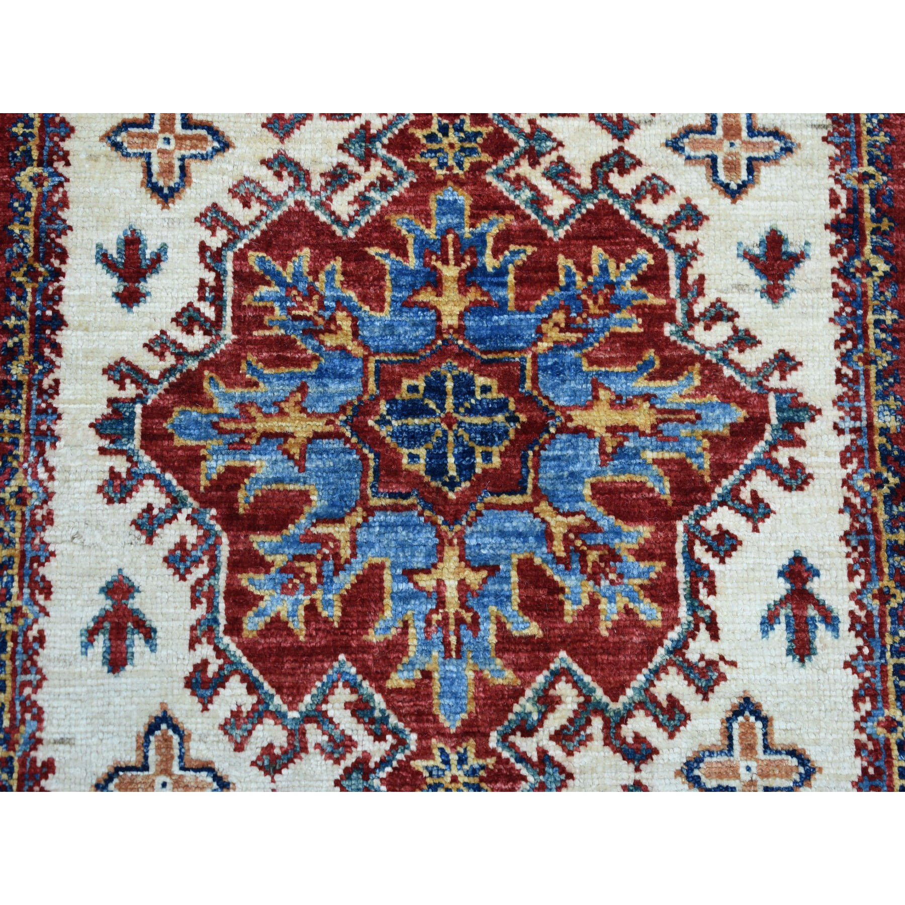 2-9 x4-6  Ivory Super Kazak Pure Wool Geometric Design Hand-Knotted Oriental Rug 