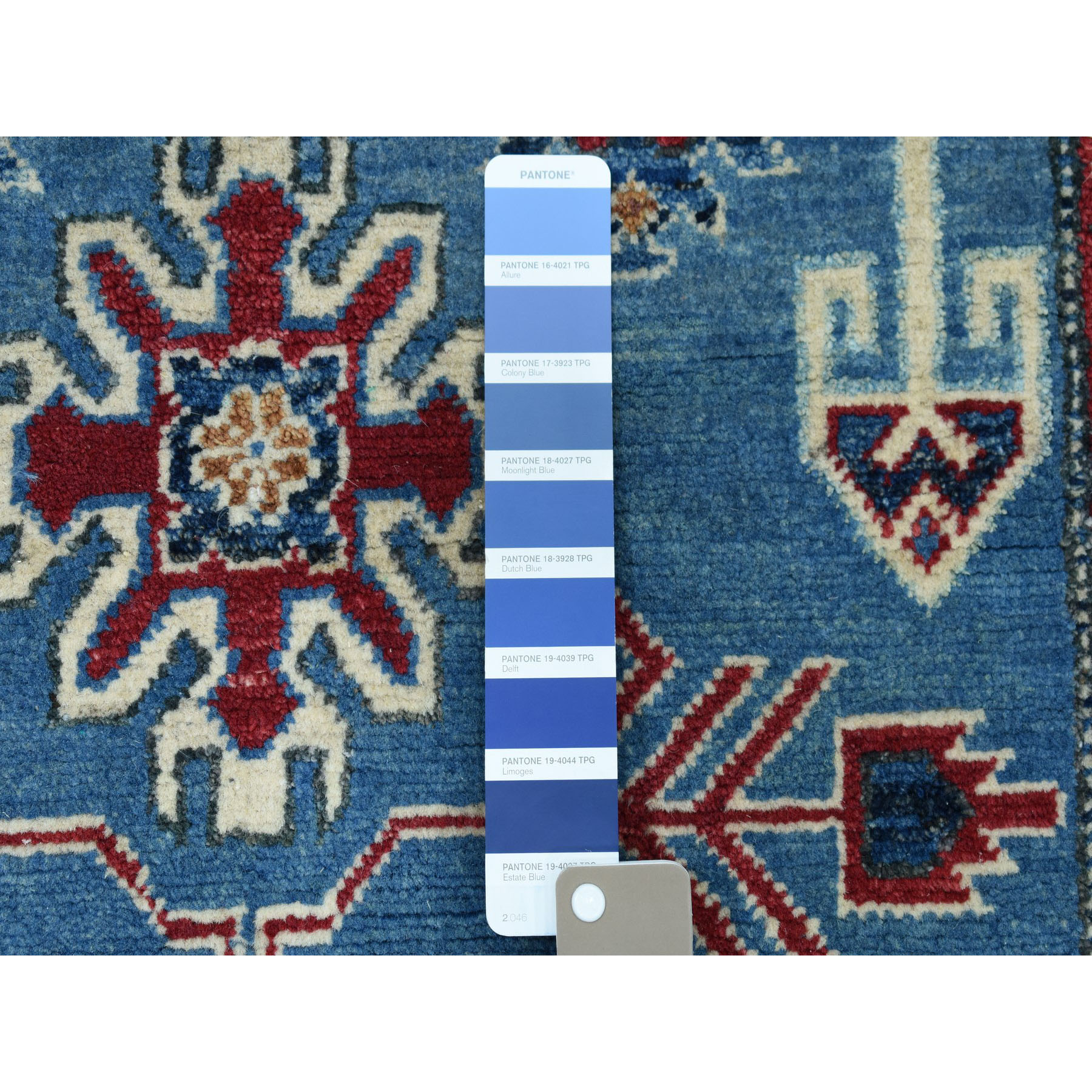 3-2 x4-10  Blue Geometric Design Kazak Pure Wool Hand-Knotted Oriental Rug 