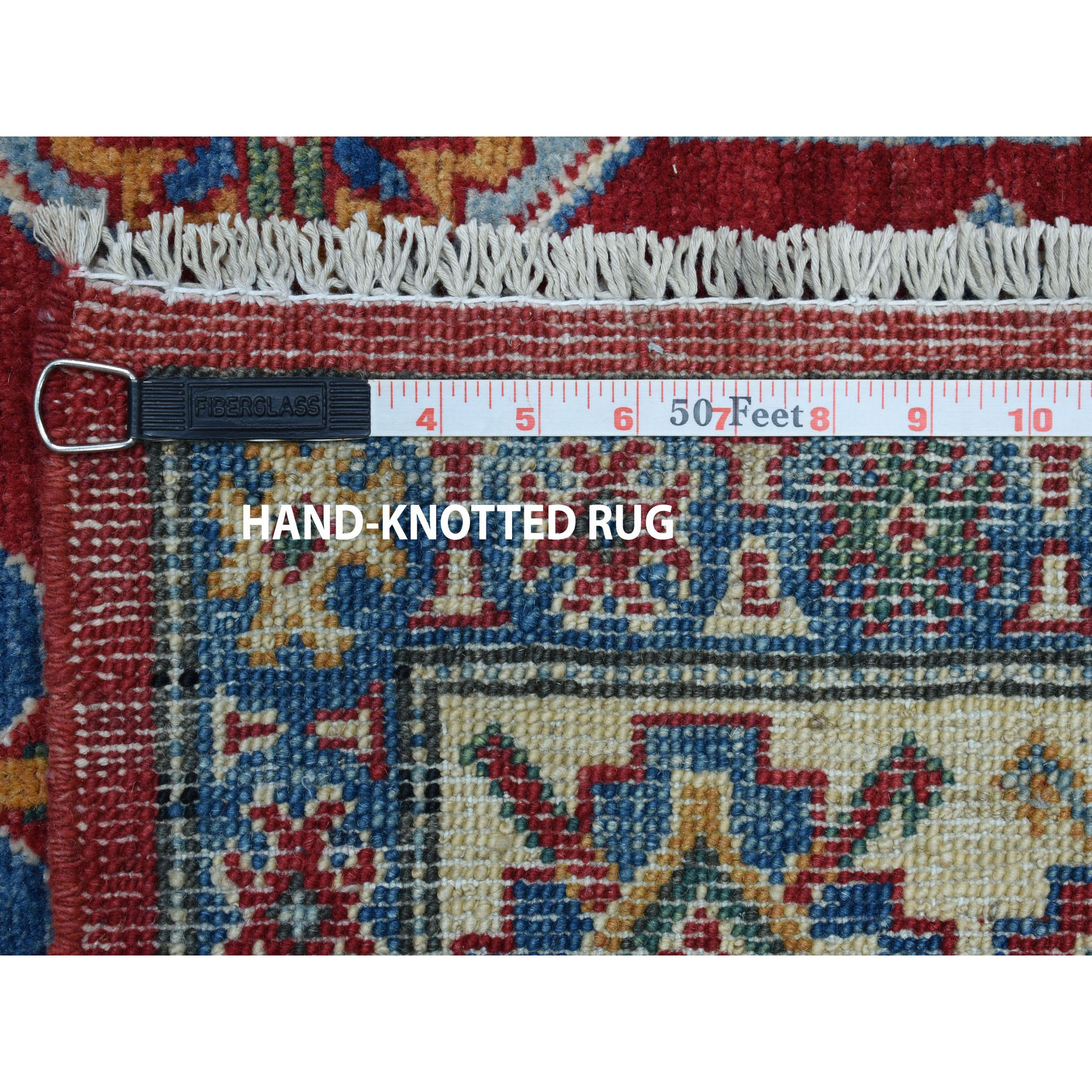 4-x6- Red Geometric Design Kazak Pure Wool Hand-Knotted Oriental Rug 
