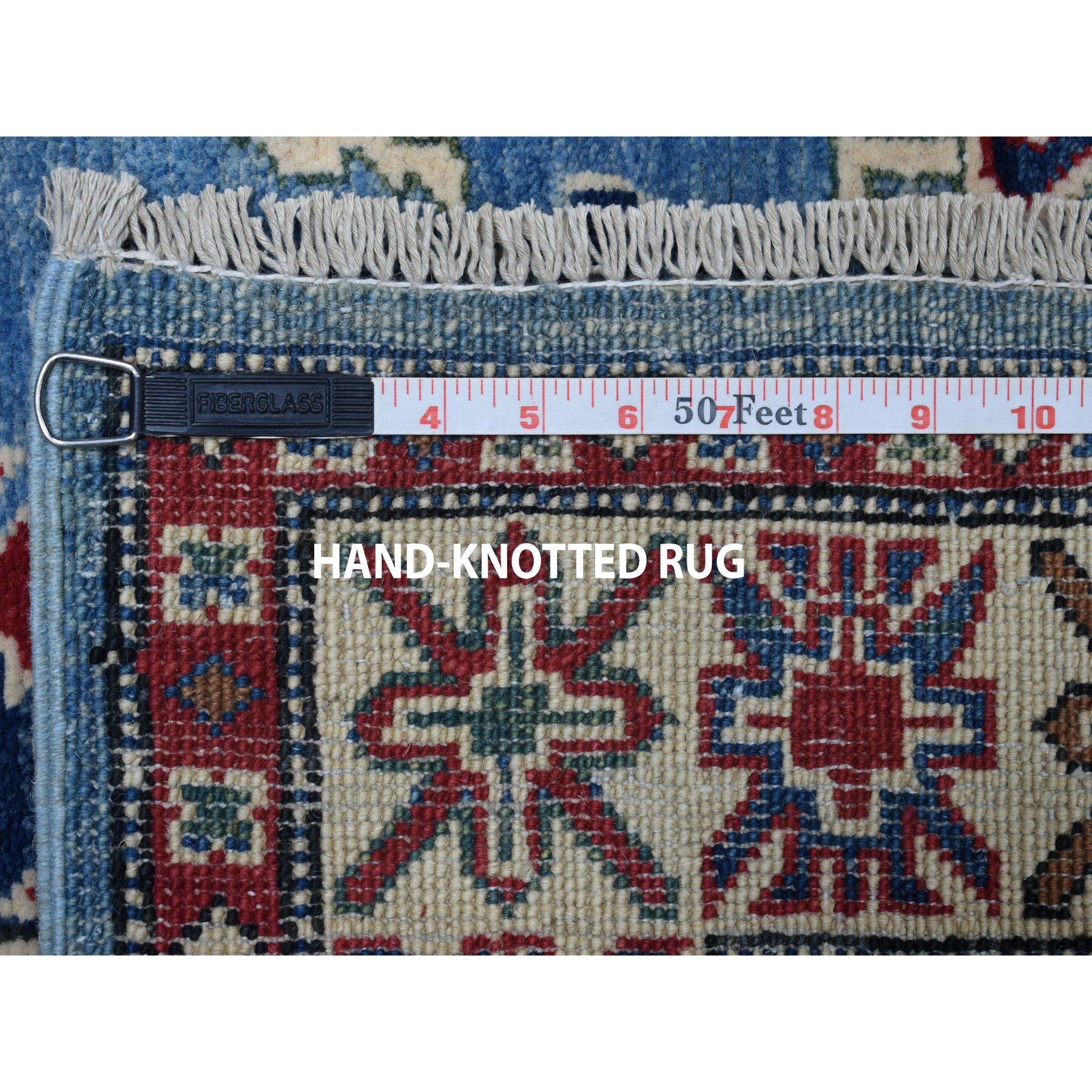 3-3 x4-10  Blue Geometric Design Kazak Pure Wool Hand-Knotted Oriental Rug 