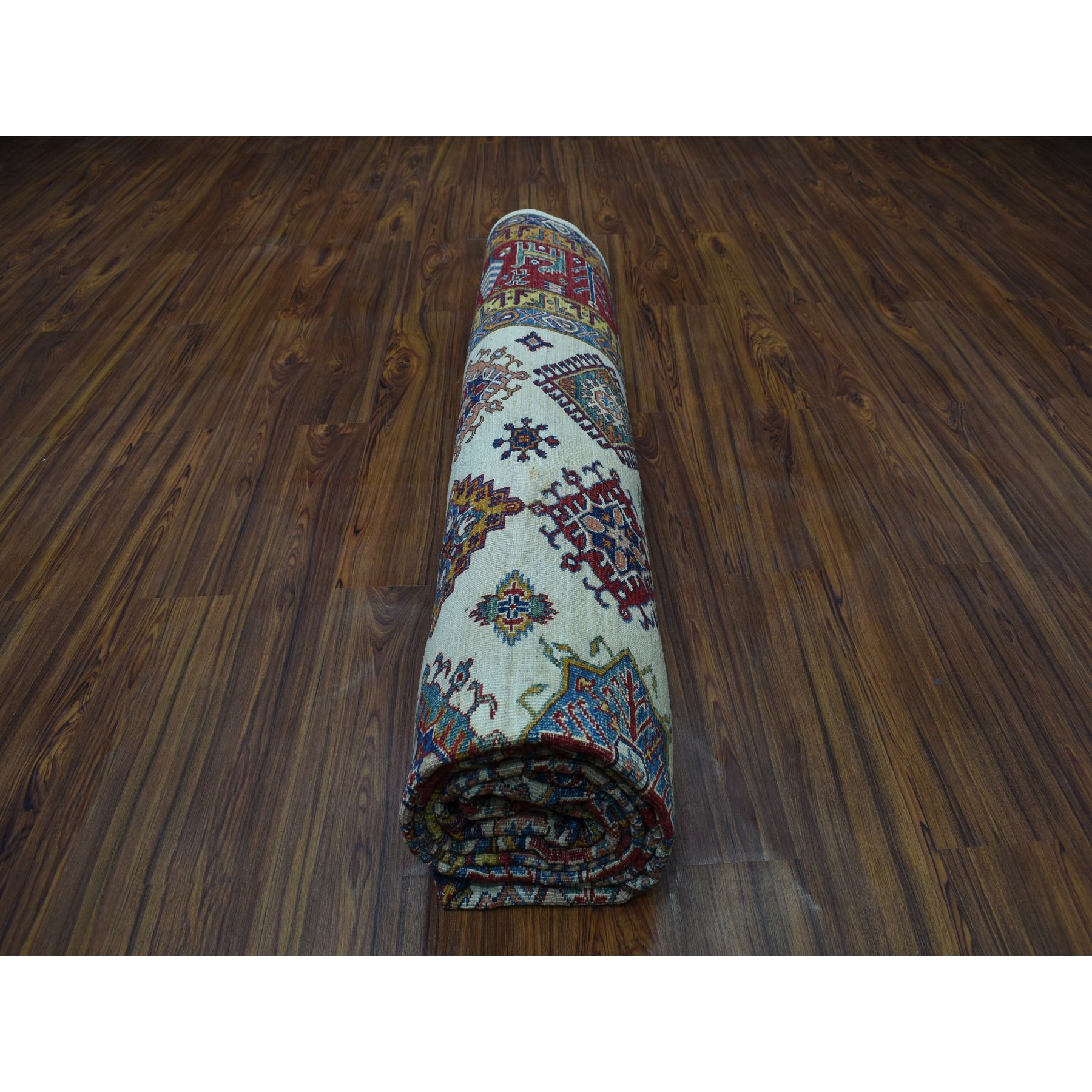 8-8 x12-4  Ivory Super Kazak Pure Wool Geometric Design Hand-Knotted Oriental Rug 