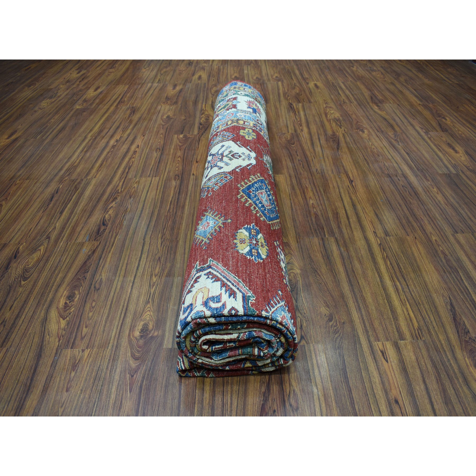 10-9 x14- Red Super Kazak Pure Wool Geometric Design Hand-Knotted Oriental Rug 