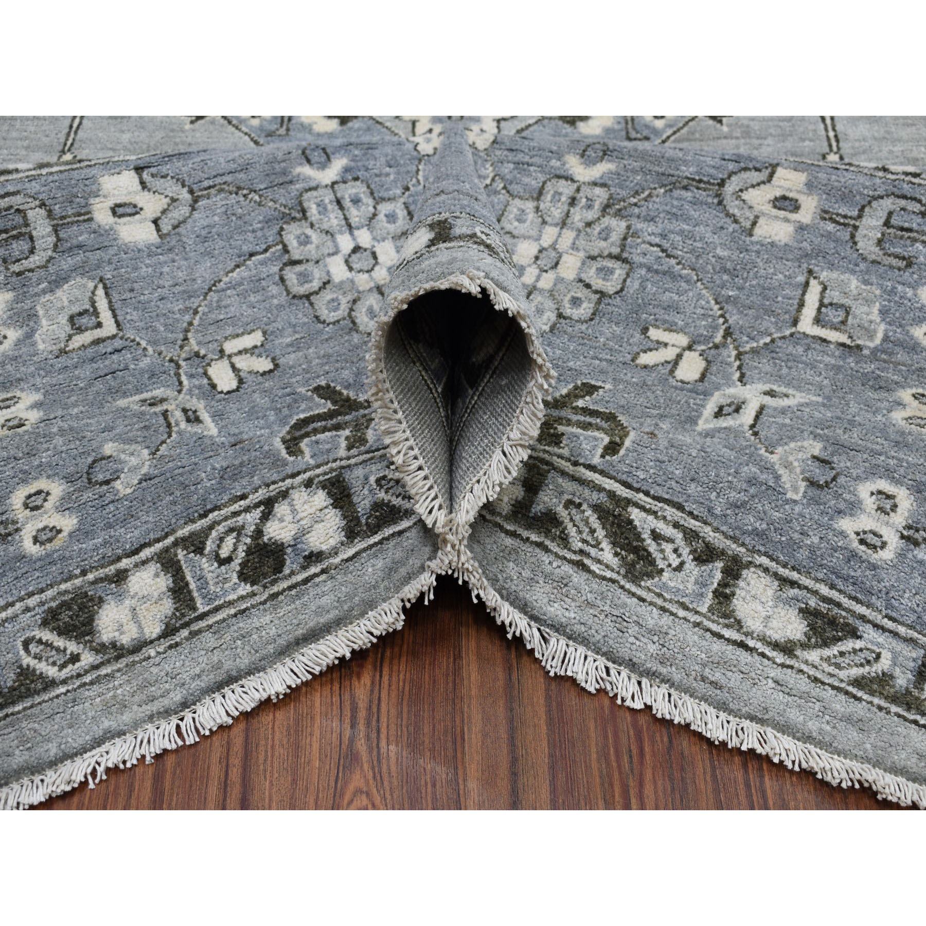 10-x13-10  Gray Pure Wool Hand-Knotted Peshawar With Karajeh Design Oriental Rug 
