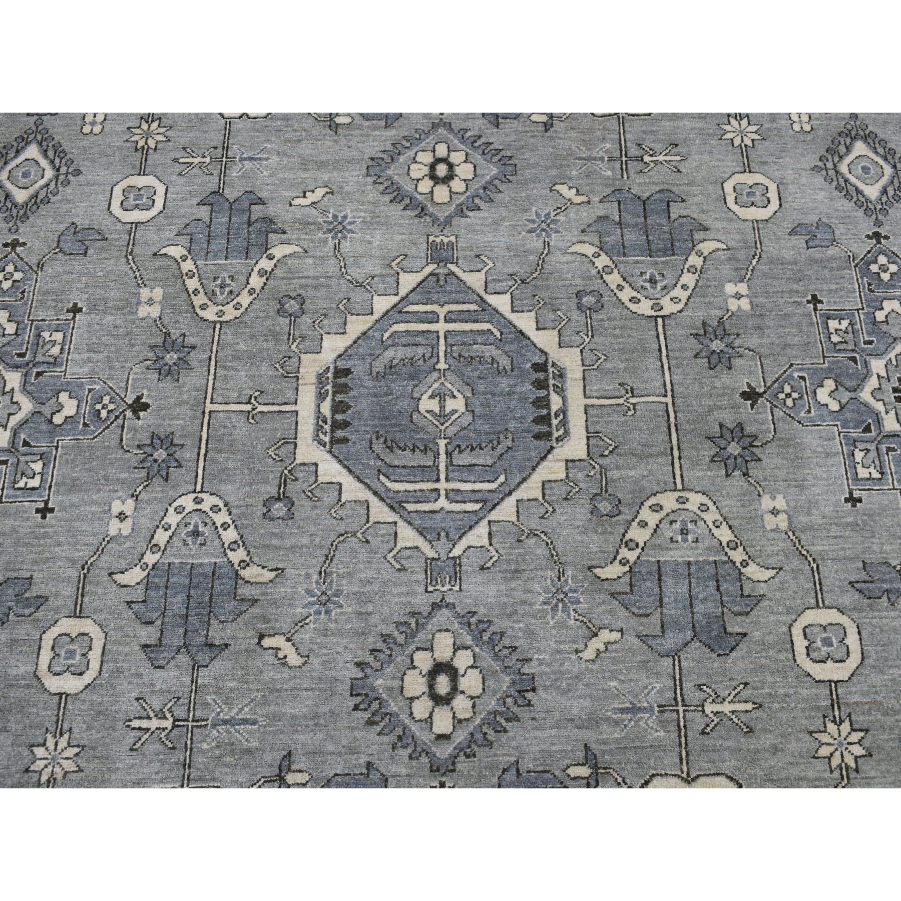 10-x13-10  Gray Pure Wool Hand-Knotted Peshawar With Karajeh Design Oriental Rug 