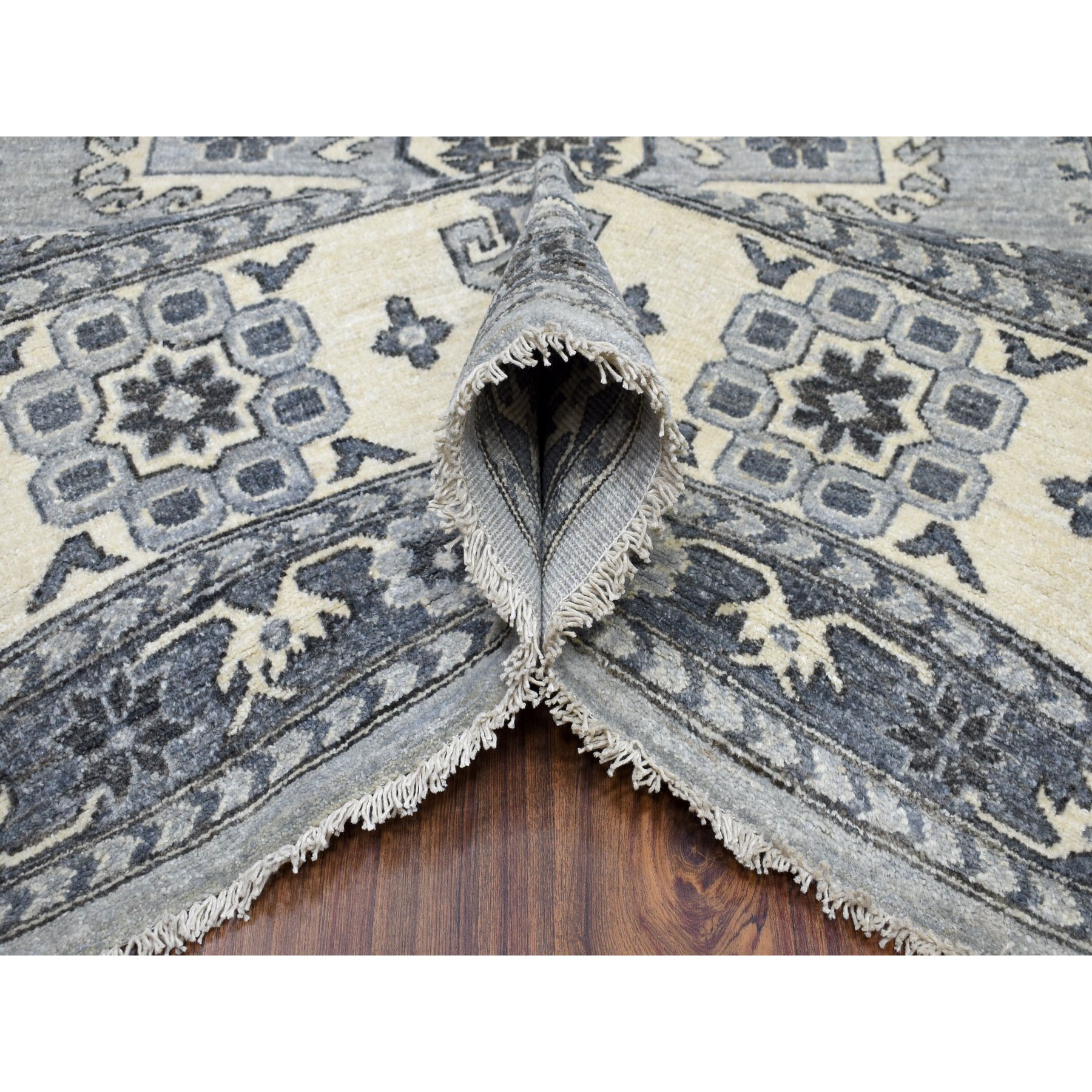 9-9 x13-7  Gray Pure Wool Hand-Knotted Peshawar With Karajeh Design Oriental Rug 
