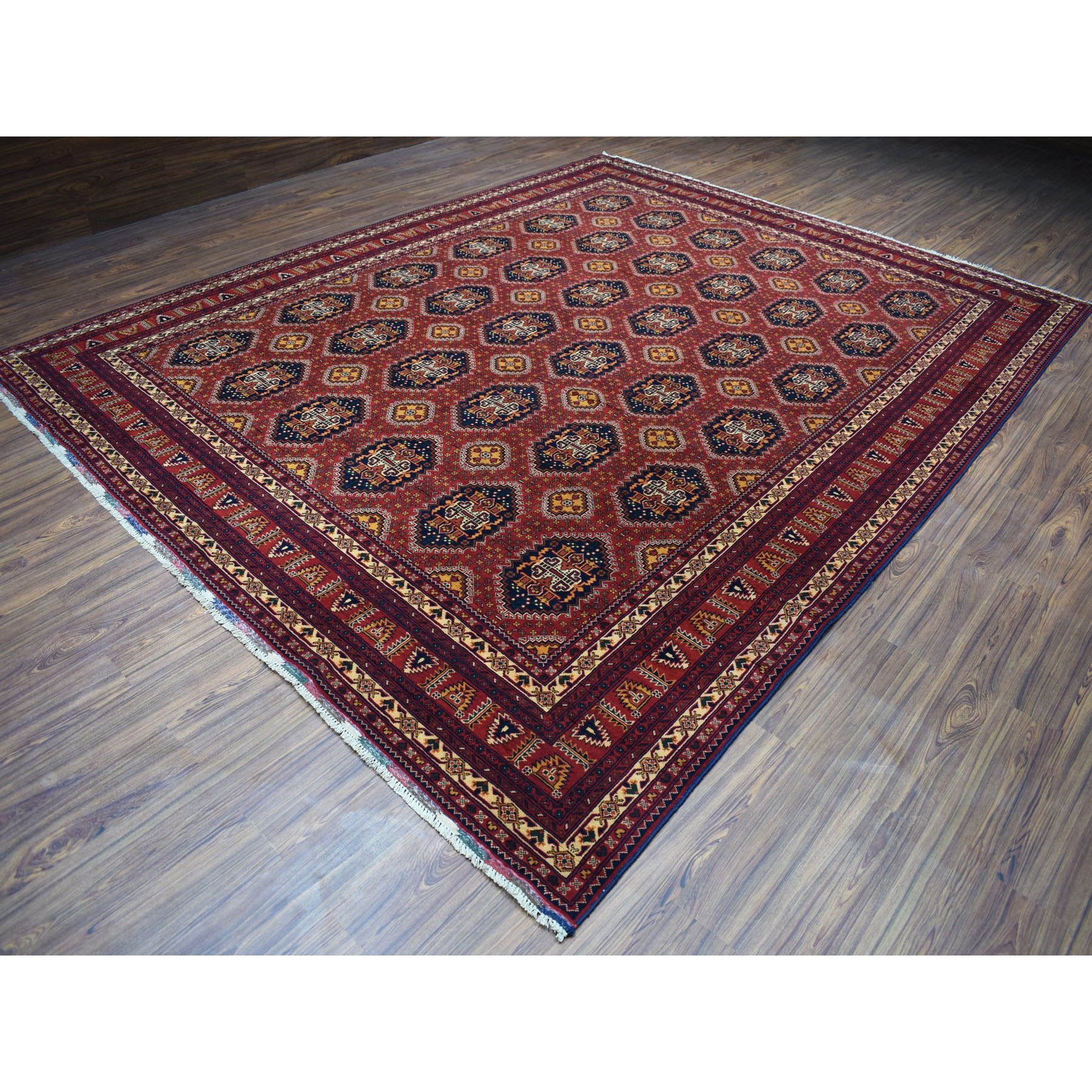 10-1 x12-5  Repetitive Design Pure Wool Afghan Khamyab Hand-Knotted Oriental Rug 
