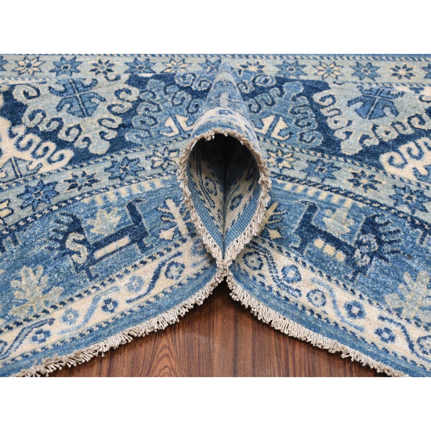 9-x11-8  Blue Super Kazak Khorjin Design Pure Wool Hand-Knotted Oriental Rug 