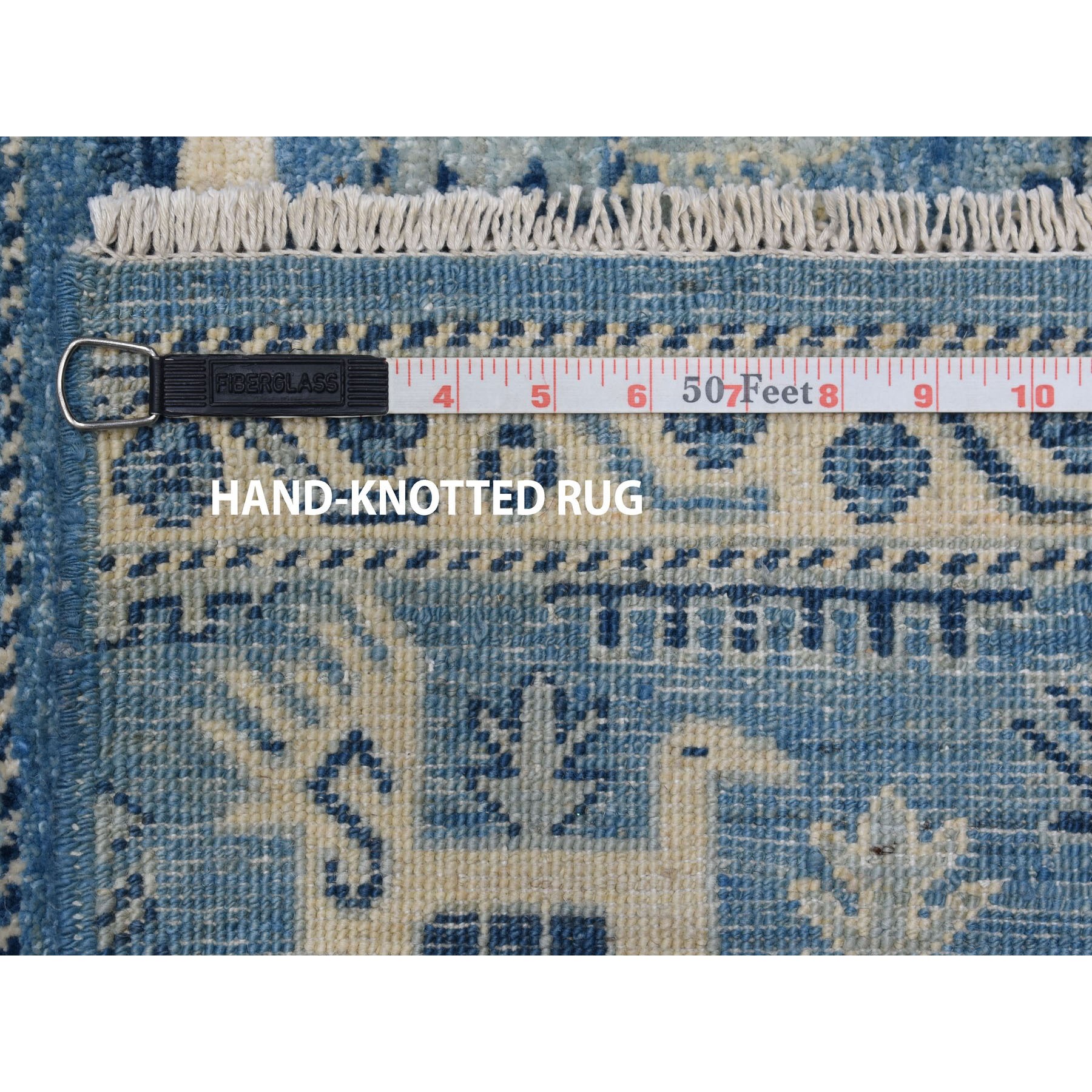 9-x11-8  Blue Super Kazak Khorjin Design Pure Wool Hand-Knotted Oriental Rug 