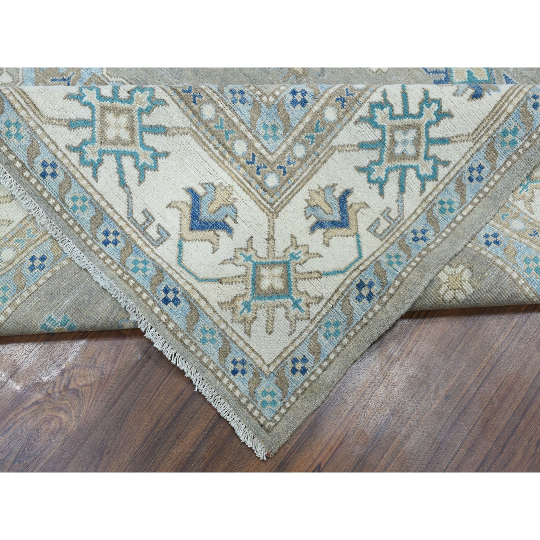 8-x9-10  Gray Vintage Look Kazak Geometric Design Hand-Knotted Oriental Rug 