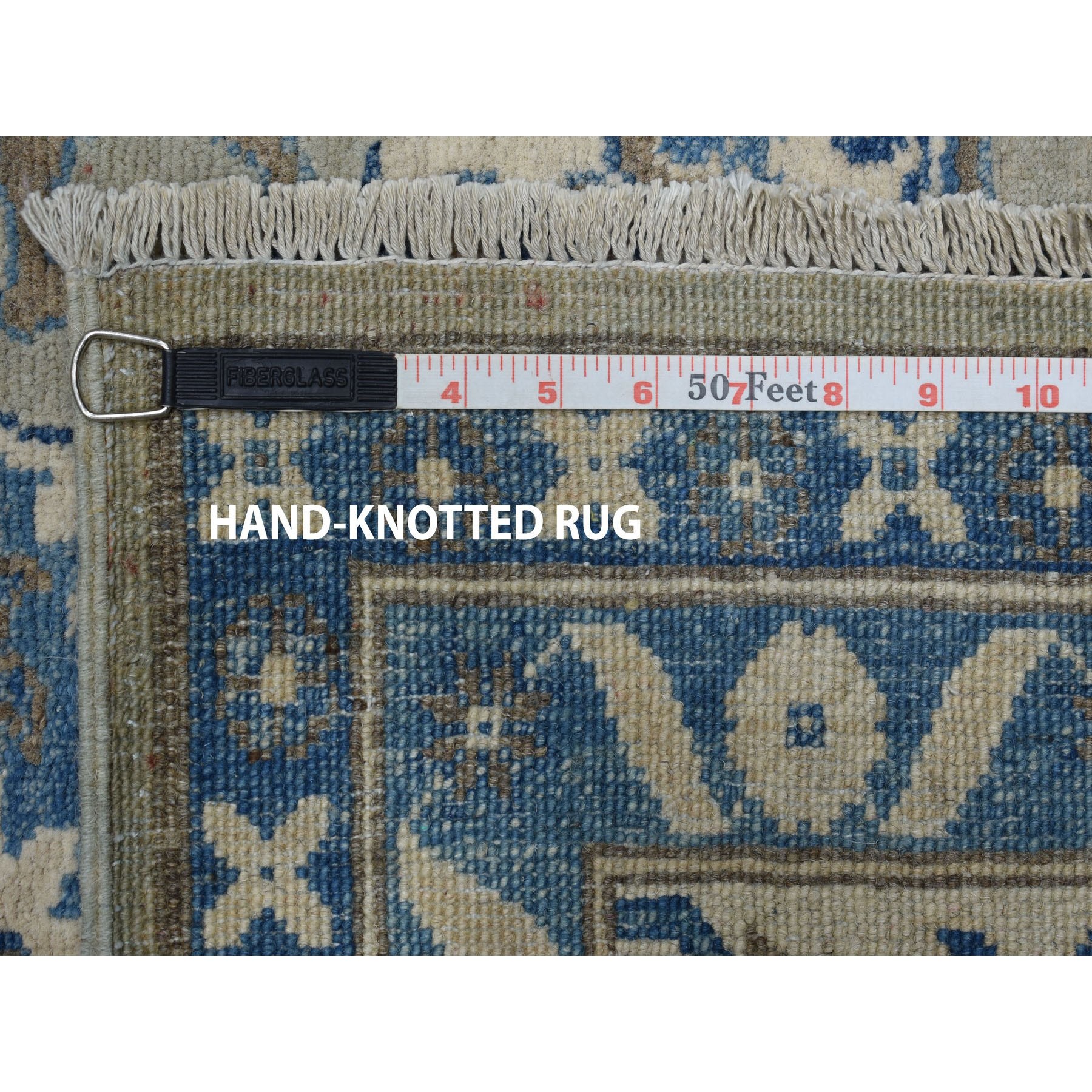 9-9 x13-7  Gray Vintage Look Kazak Geometric Design Hand-Knotted Oriental Rug 