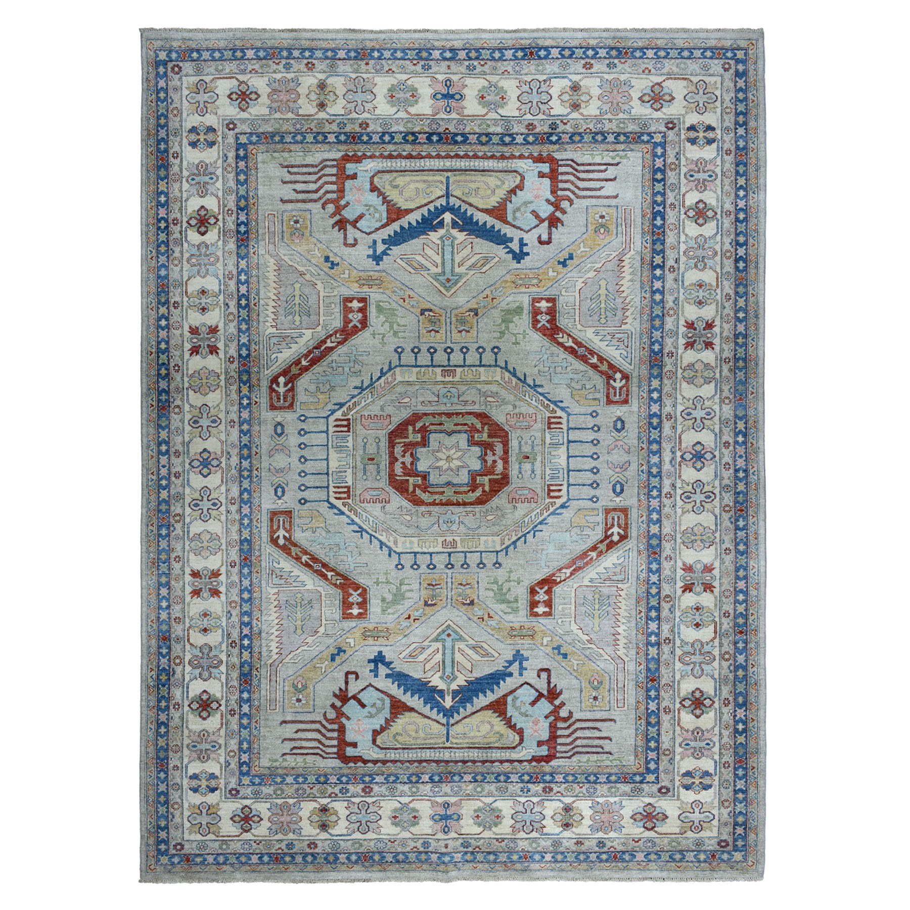 8'10"X12' Super Kazak With Gray Color Pure Wool Hand-Knotted Oriental Rug moaeab00