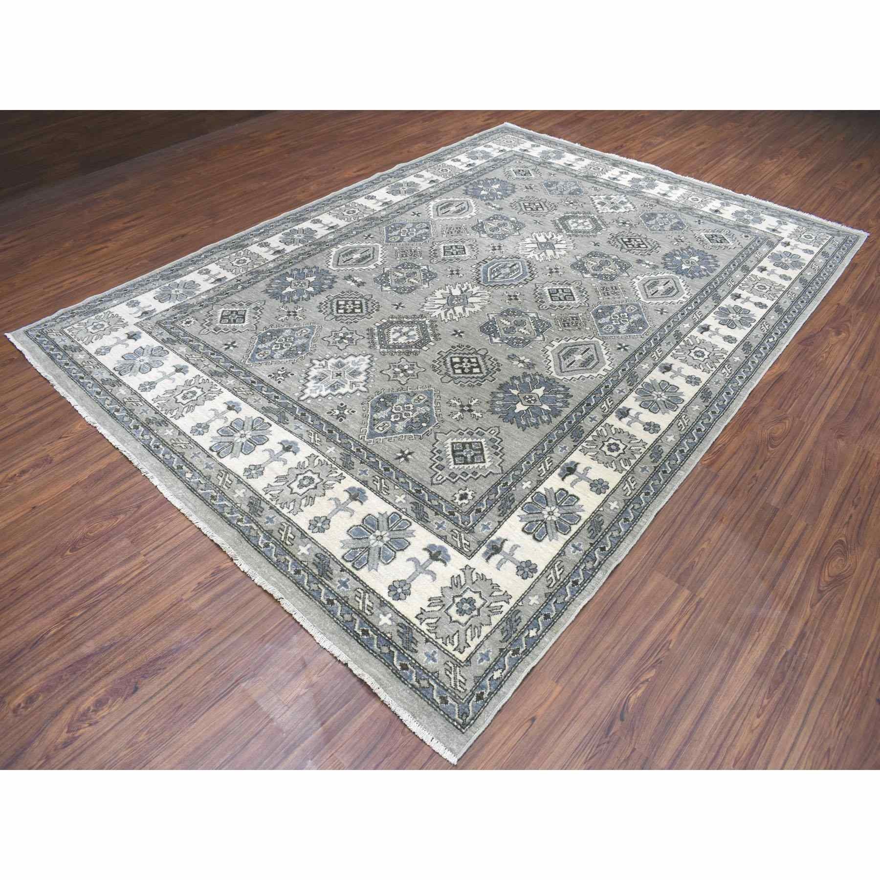 8-x11-3  Gray Pure Wool Hand-Knotted Peshawar With Karajeh Design Oriental Rug 