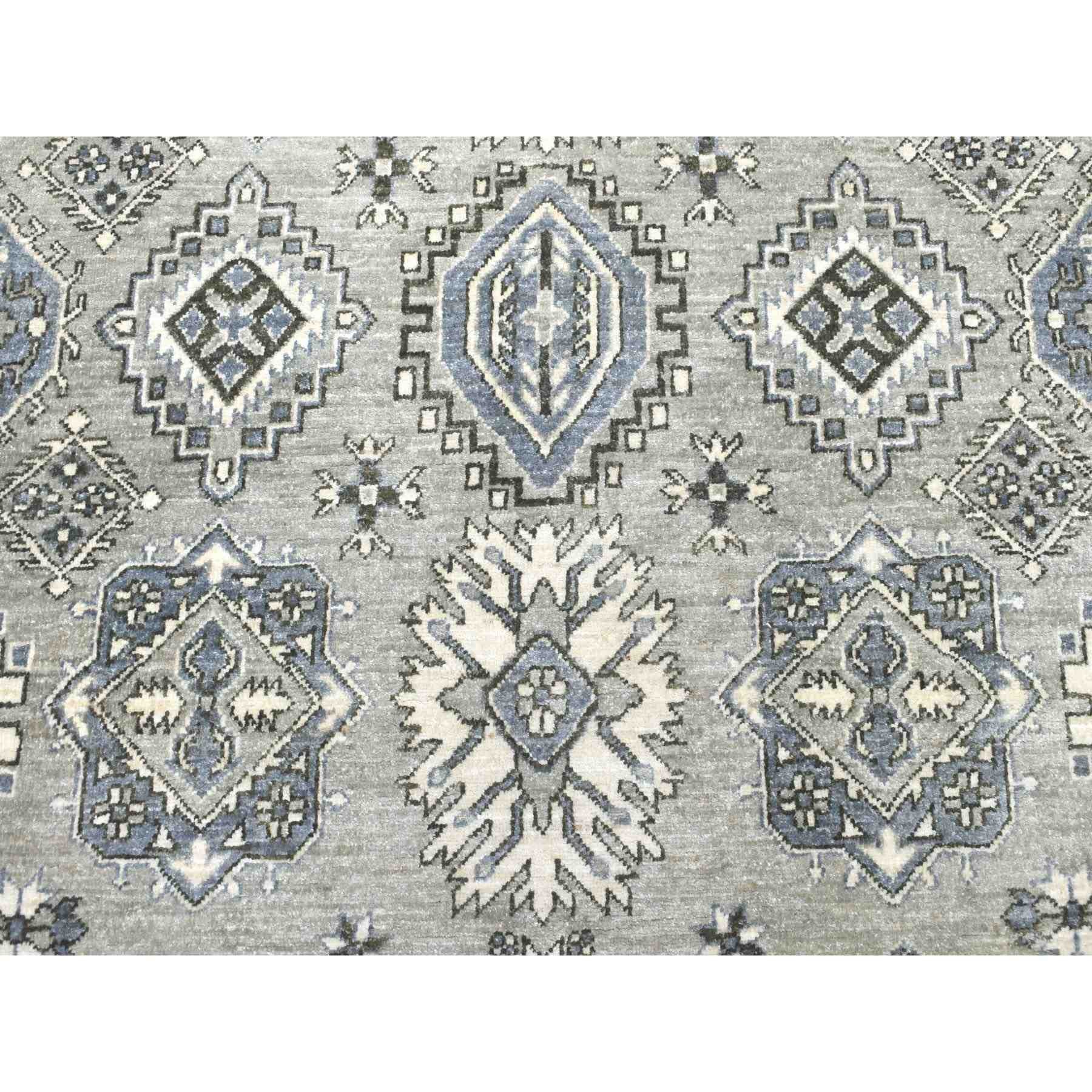 8-x11-3  Gray Pure Wool Hand-Knotted Peshawar With Karajeh Design Oriental Rug 